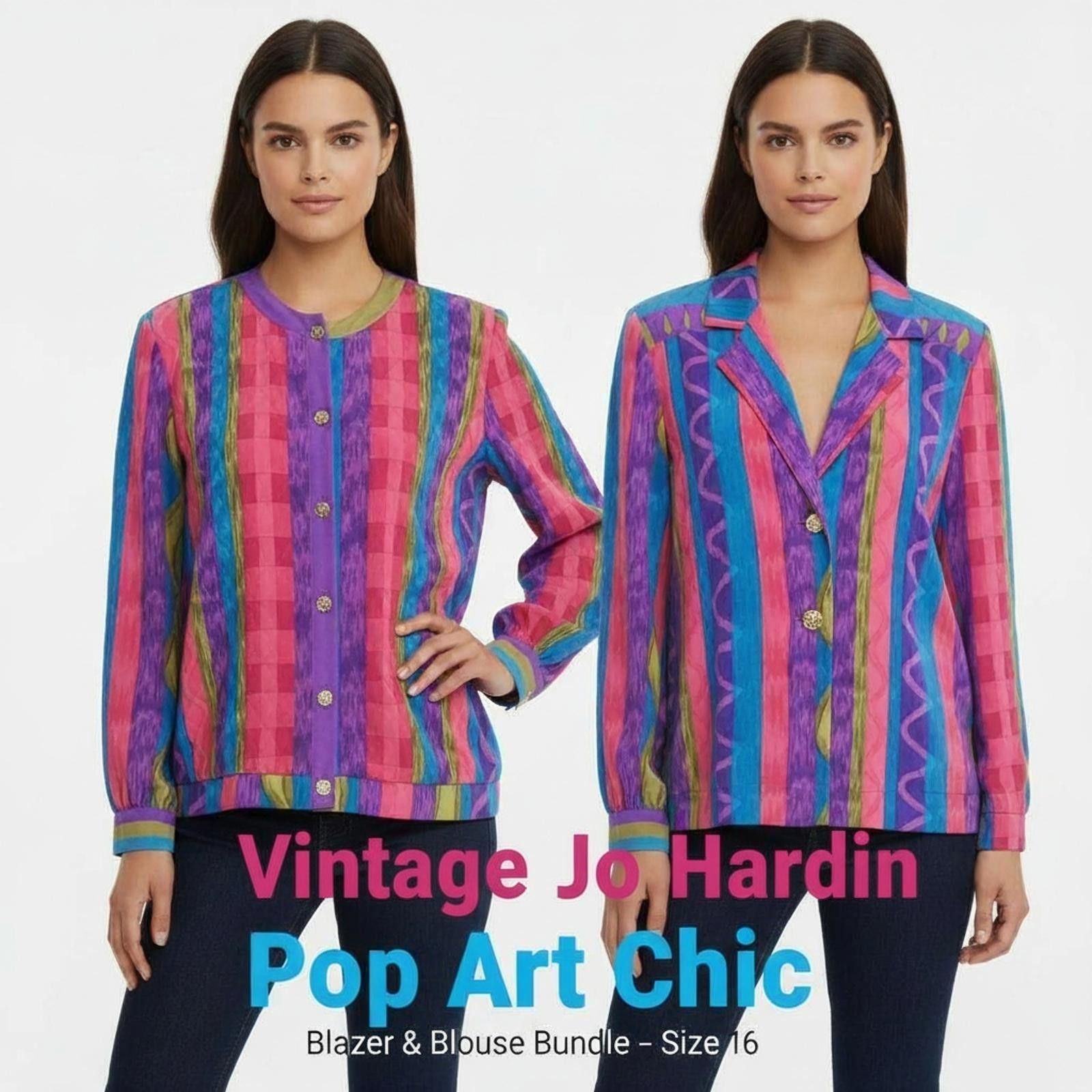 Other Vintage Jo Hardin Pop Art Chic Blazer & Blouse Set Size XXL / US 16-18 / IT 52-54 - 1 Thumbnail