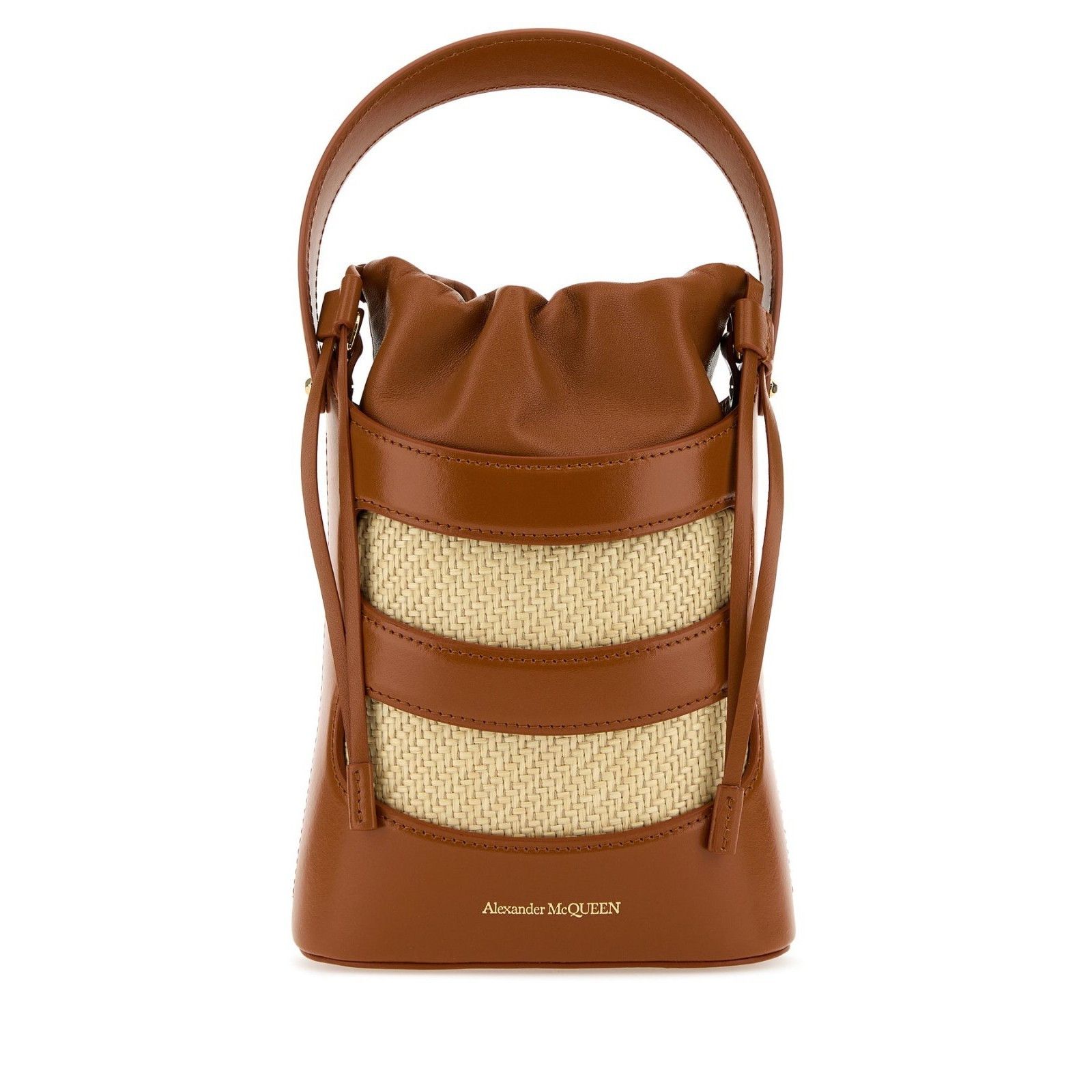Alexander McQueen ALEXANDER MCQUEEN The Rise Mini Two-Tone Brown Raffia / Leat Size ONE SIZE - 1 Thumbnail