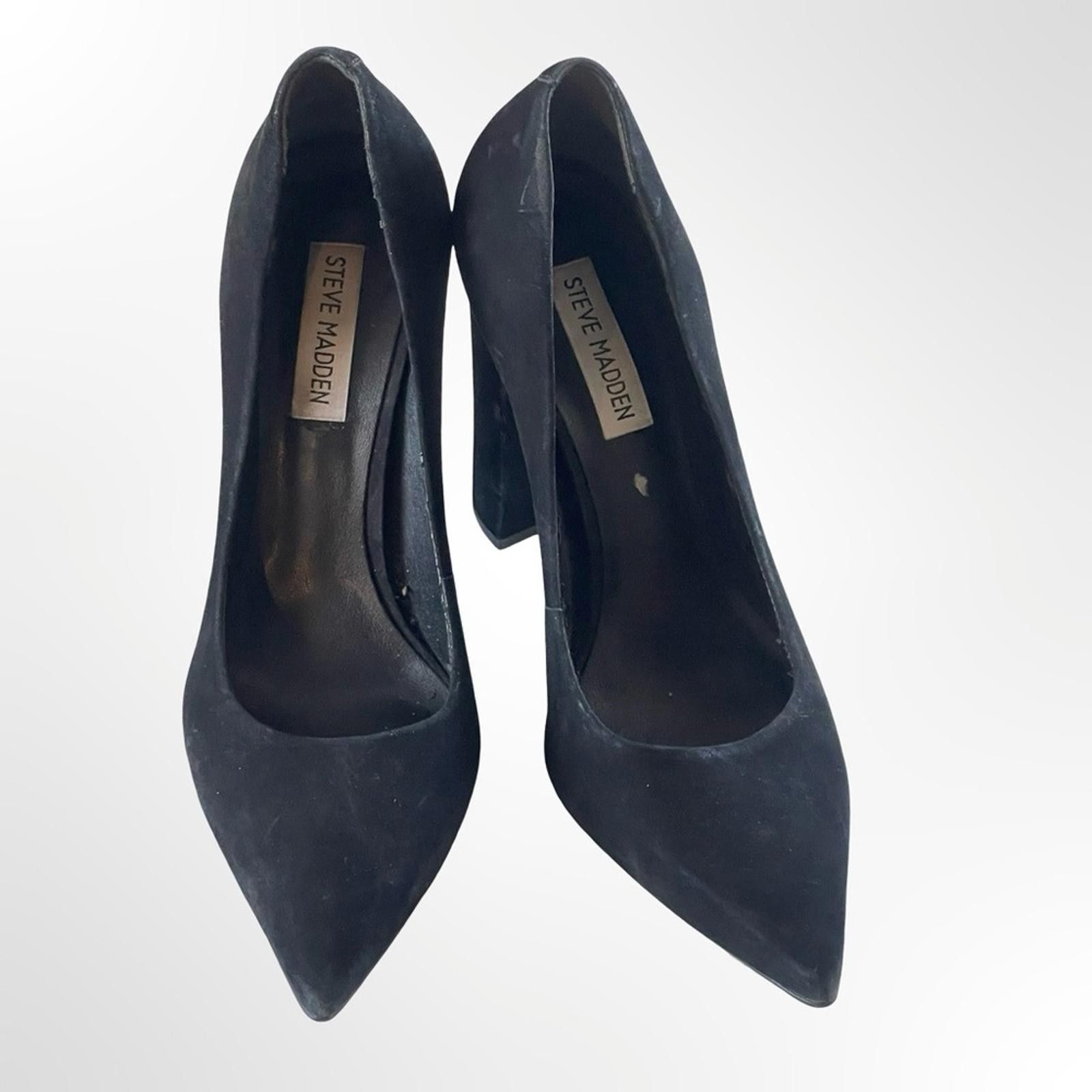 Steve Madden Steve Madden Black Suede Pointed Toe Block Heel Pumps Size US 8 / IT 38 - 2 Thumbnail