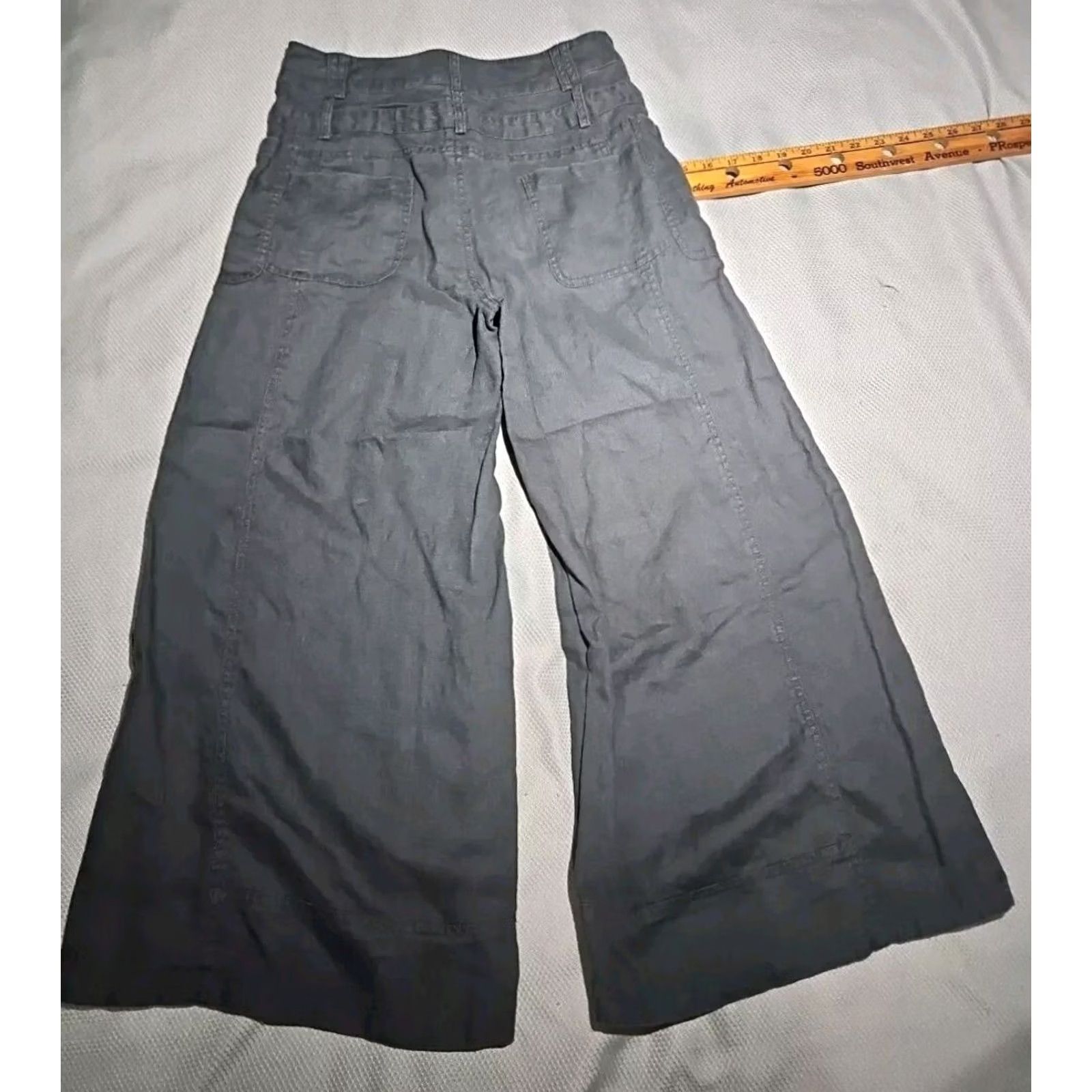 Vintage Key Wear Fashion Pants Womens Small Black 100% Linen Crop Wide Leg Boho Pants Size 28" / US 6 / IT 42 - 2 Thumbnail