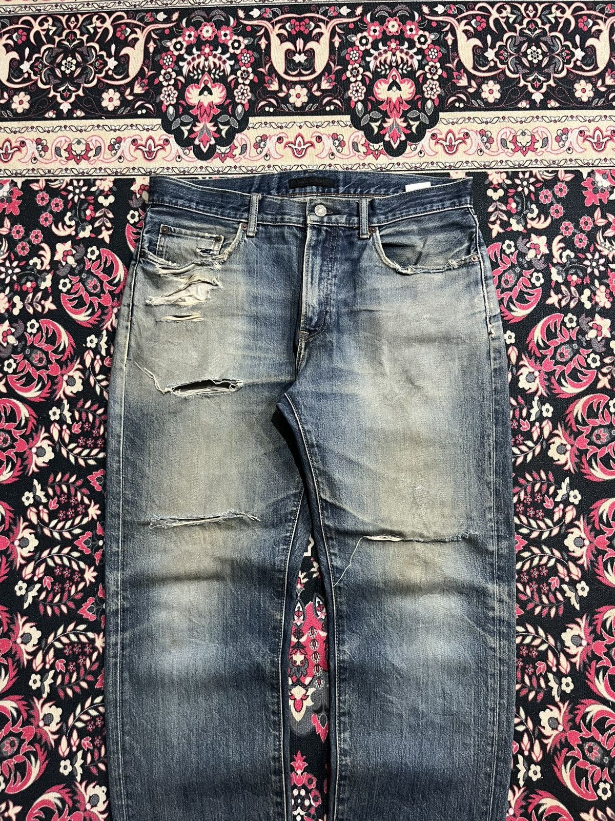Undercover × Uniqlo Vintage Uniqlo Blue Faded Washed Trashed Straight Leg Jeans Size US 32 / EU 48 - 3 Thumbnail