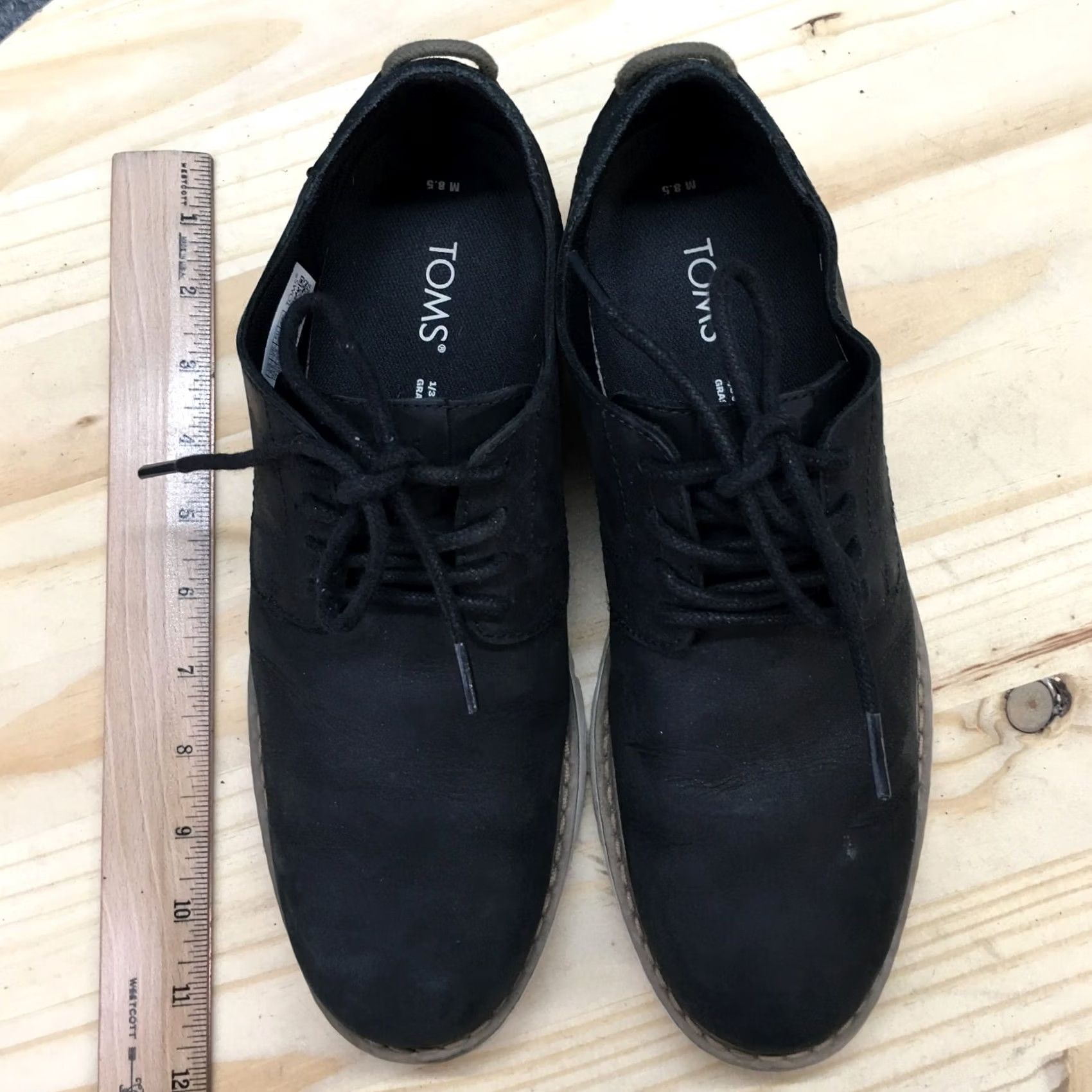 Toms TOMS Mens Dress Oxford Leather Lace Up 8.5 Navi Black Leather Shoes Womens? Size US M / EU 48-50 / 2 - 7 Thumbnail