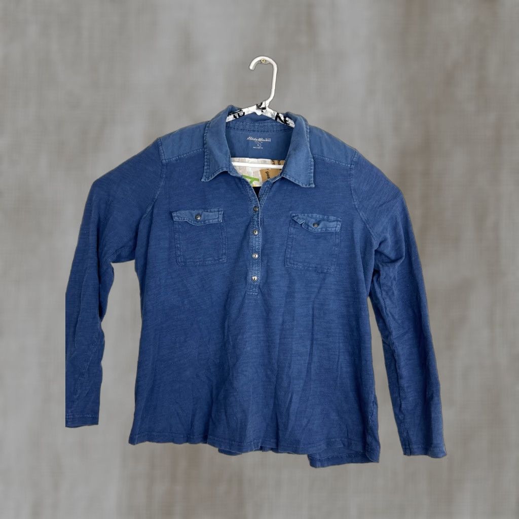Eddie Bauer Eddie Bauer Shirt Womens XL Blue Linen Cotton Long Sleeve 1/4 Button Up Size XL / US 12-14 / IT 48-50 - 1 Thumbnail