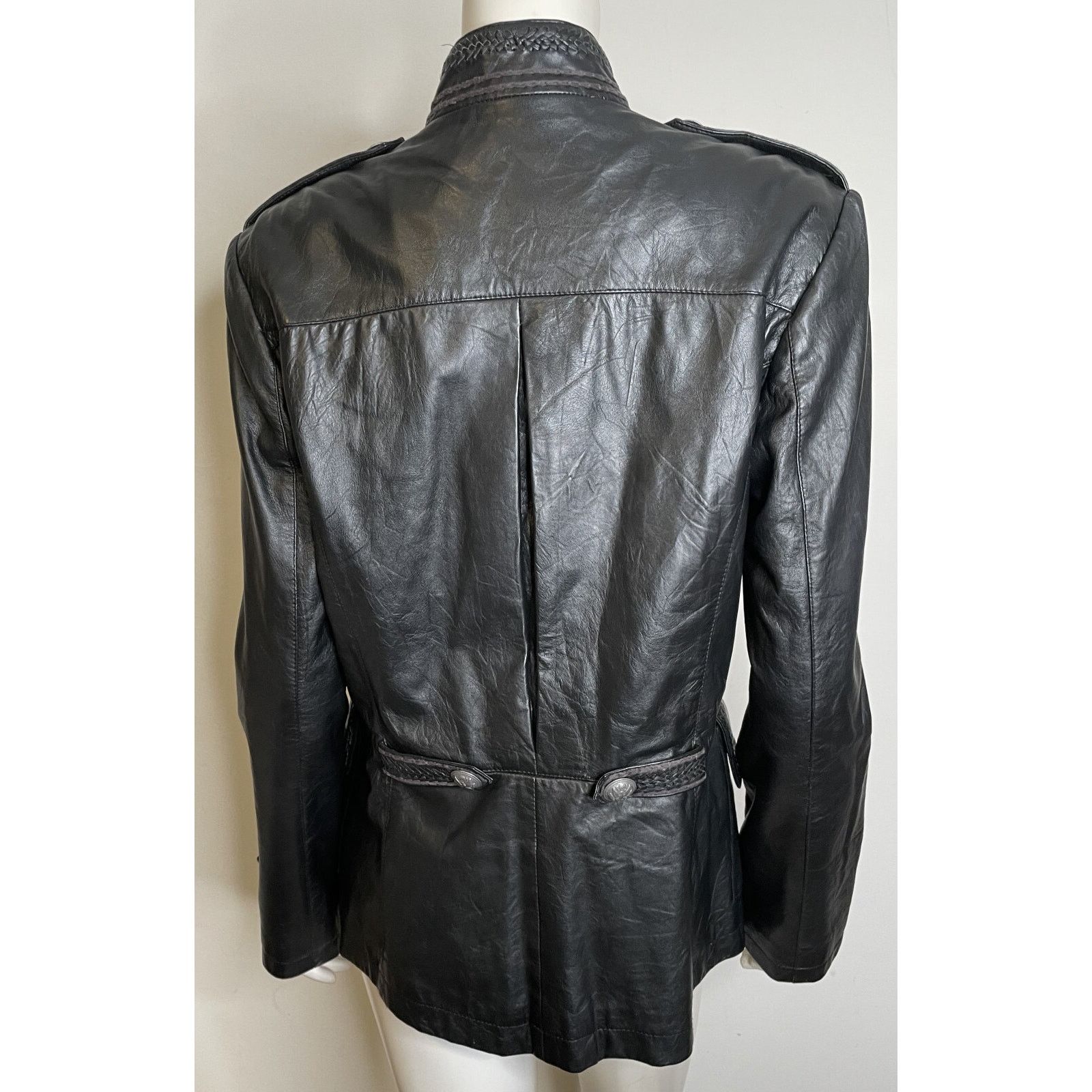 Double D Ranch Double D Ranch Black Leather Military Jacket L Pockets Size L / US 10 / IT 46 - 2 Thumbnail