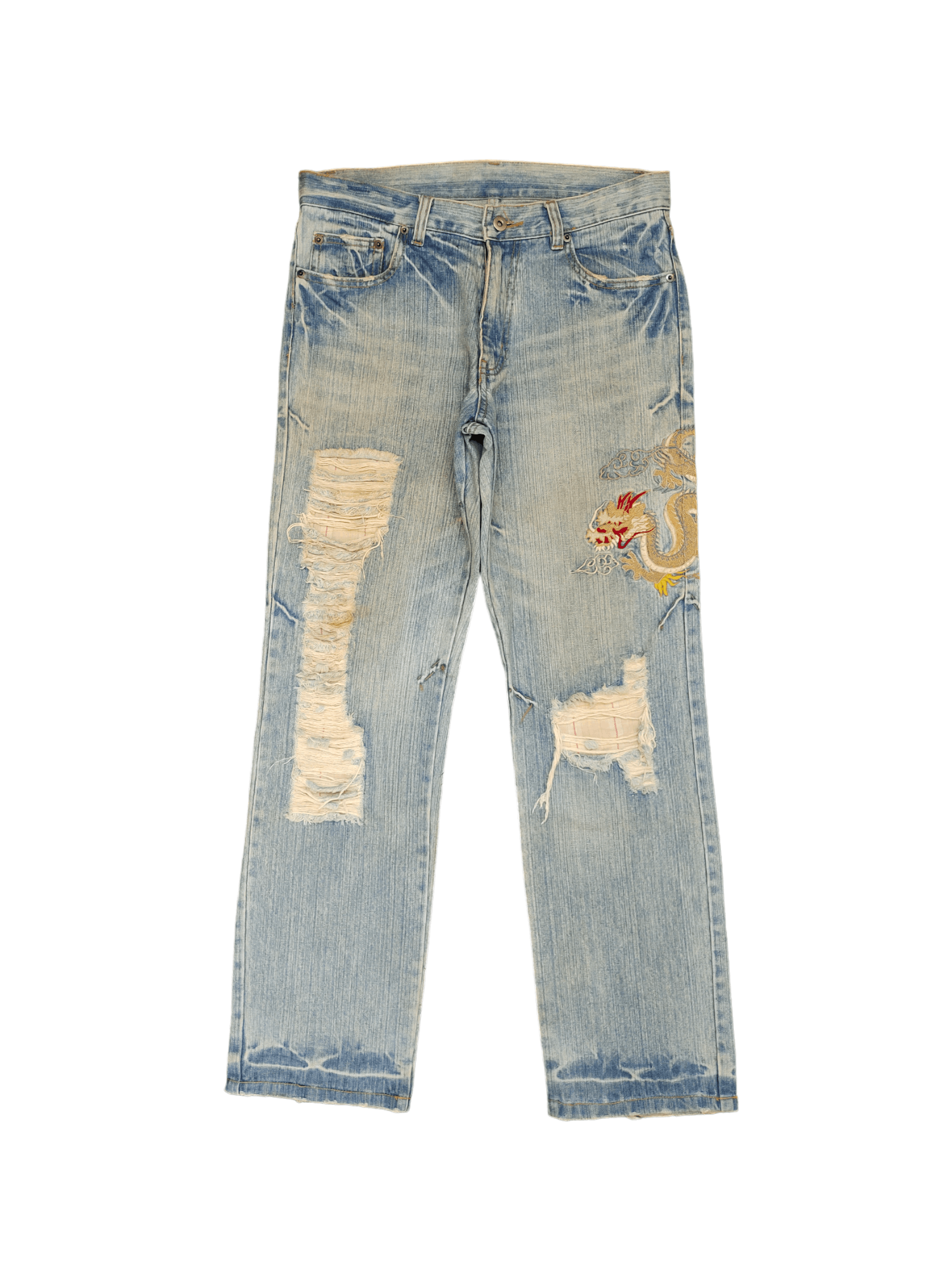 Japanese Brand Japan Sukajan Dragon Distressed Jeans karakuri Tamashi Size US 32 / EU 48 - 1 Thumbnail