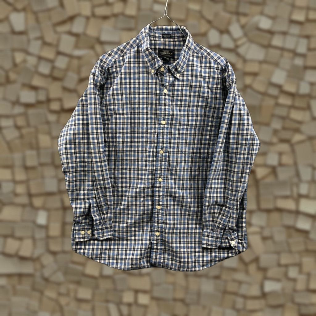 Vintage Sonoma Oxford Shirt XL Mens Long Sleeve Button Down Blue Plaid Shirt Size US XL / EU 56 / 4 - 1 Thumbnail