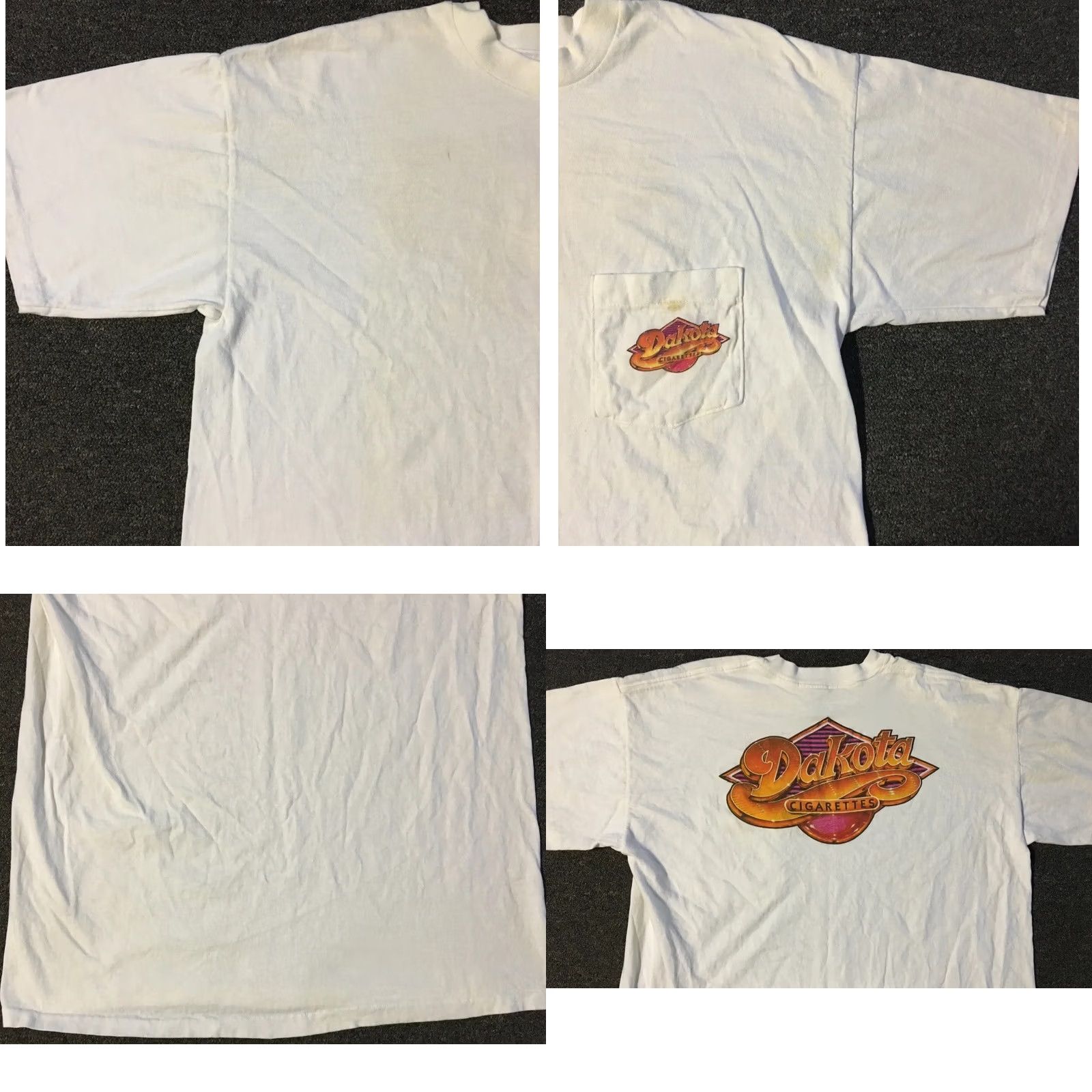 Camel VINTAGE Dakota Cigarettes Faded Distressed Shirt L White Men Short Sleeve 90s 80s Grunge Biker Rock USA Camels Size US L / EU 52-54 / 3 - 8 Thumbnail