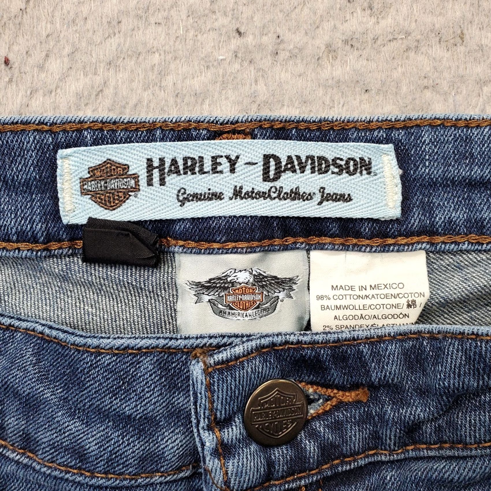 Harley Davidson Harley-Davidson Women Petite 10P Blue Denim Straight-Leg Jeans Motorcycle Stretch Denim Shirt/Hoodie Hat Size 32" / US 10 / IT 46 - 7 Thumbnail