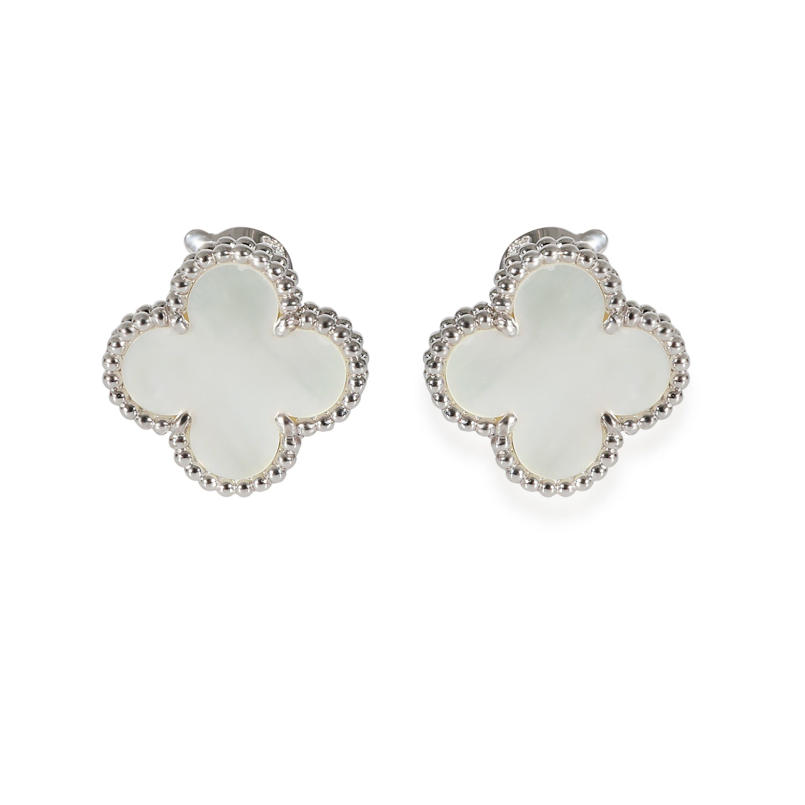 Van Cleef Arpels Alhambra Mother Of Pearl Earrings in 18k White Gold