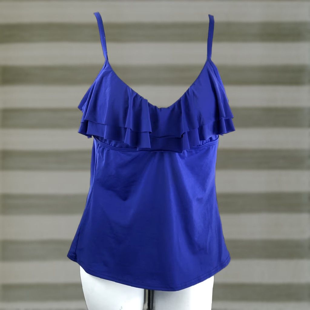 Kenneth Cole Kenneth Cole Swimsuit Top S Blue Halter Tankini Tiered Ruffles Padded Bra - Tankini Top, Blue, Kenneth Cole, S, Women, XS? Size S / US 4 / IT 40 - 1 Thumbnail