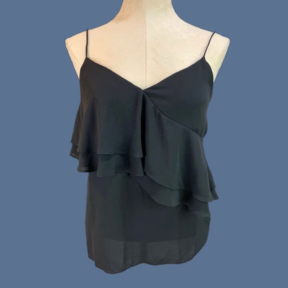 J.Crew J.Crew Blouse Tall Women's 4T Black Spaghetti Strap Ruffle Bodice Size S / US 4 / IT 40 - 1 Thumbnail