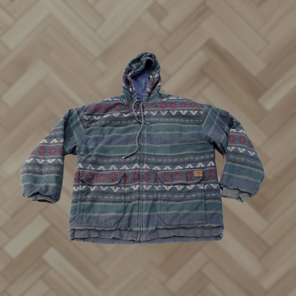 Vintage VINTAGE Pacific Coast Highway Jacket Mens Medium Hooded Aztec Full Zip 90s Size US M / EU 48-50 / 2 - 1 Thumbnail