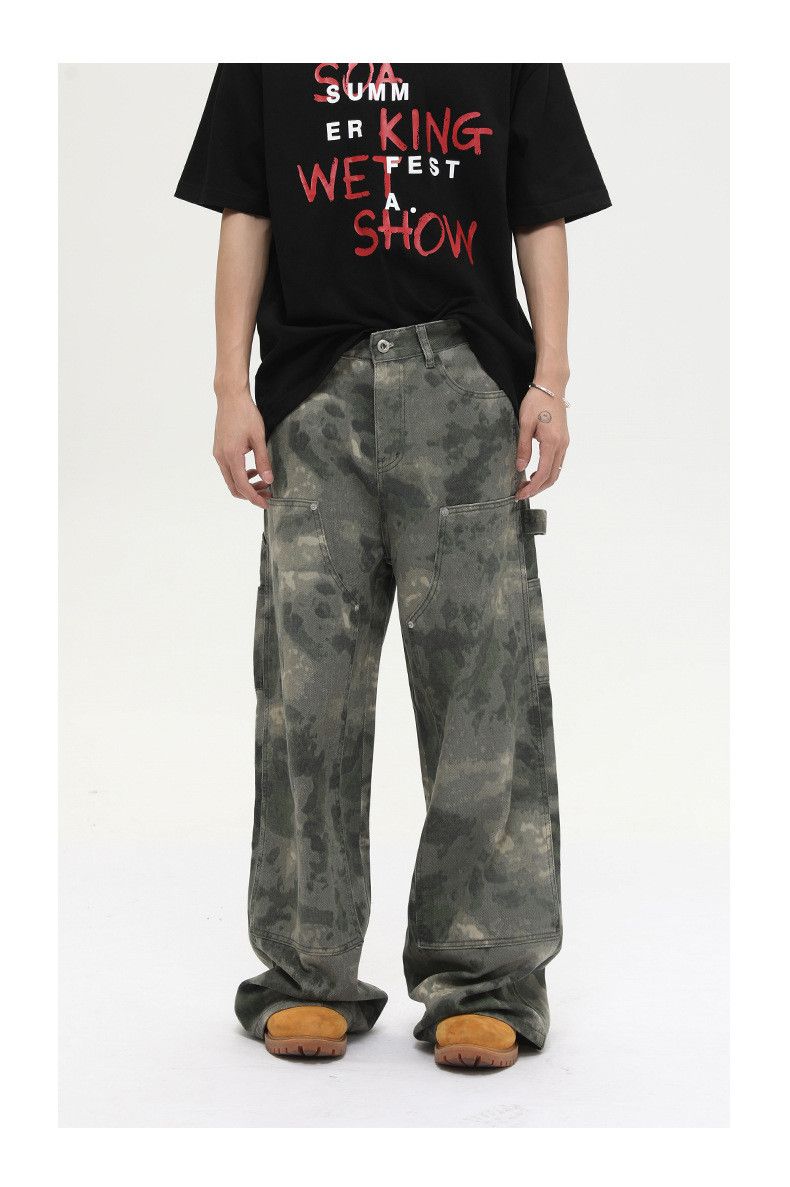 Japanese Brand Camouflage distressed patchwork workwear straight leg jeans Size US 32 / EU 48 - 1 Thumbnail