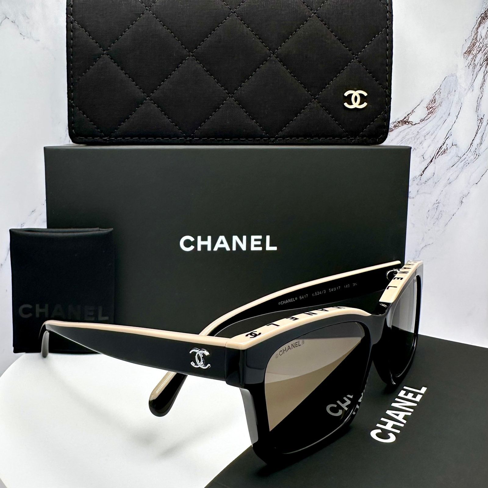 New Chanel Sunglasses Black Beige CHANEL Letter Top Frame