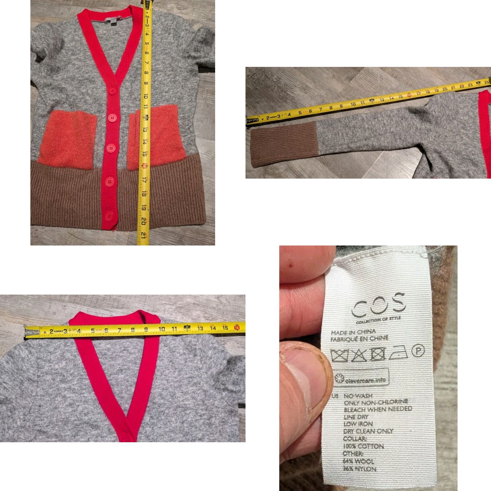 Cos COS Colorblock Wool Blend Cardigan Sweater Gray Women's XS Relaxed Fit Size XS / US 0-2 / IT 36-38 - 8 Thumbnail