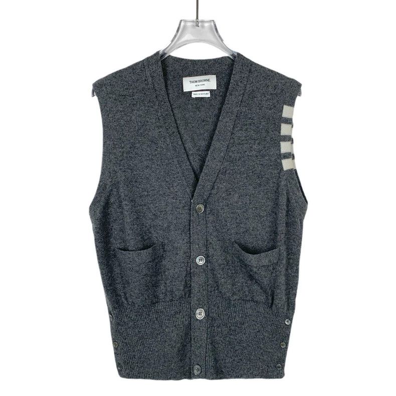 Thom Browne Thom Browne Classic four-bar V-neck gray cashmere knitted v Size US L / EU 52-54 / 3 - 1 Thumbnail