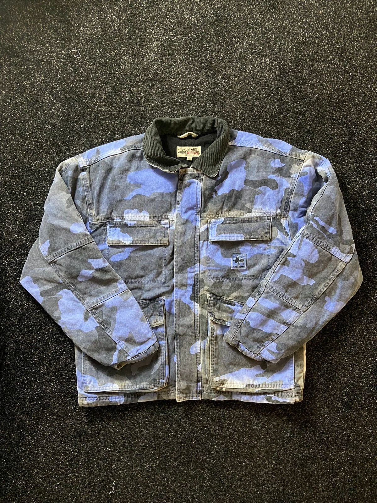 image of Stussy x Vintage Stüssy Spray Dye Canvas Work Jacket, Men's (Size 2XL)