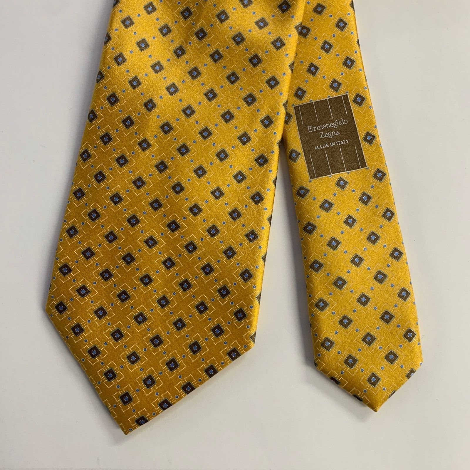 Ermenegildo Zegna One Size Yellow Light Blue Diamond Silk Tie Size ONE SIZE - 1 Thumbnail