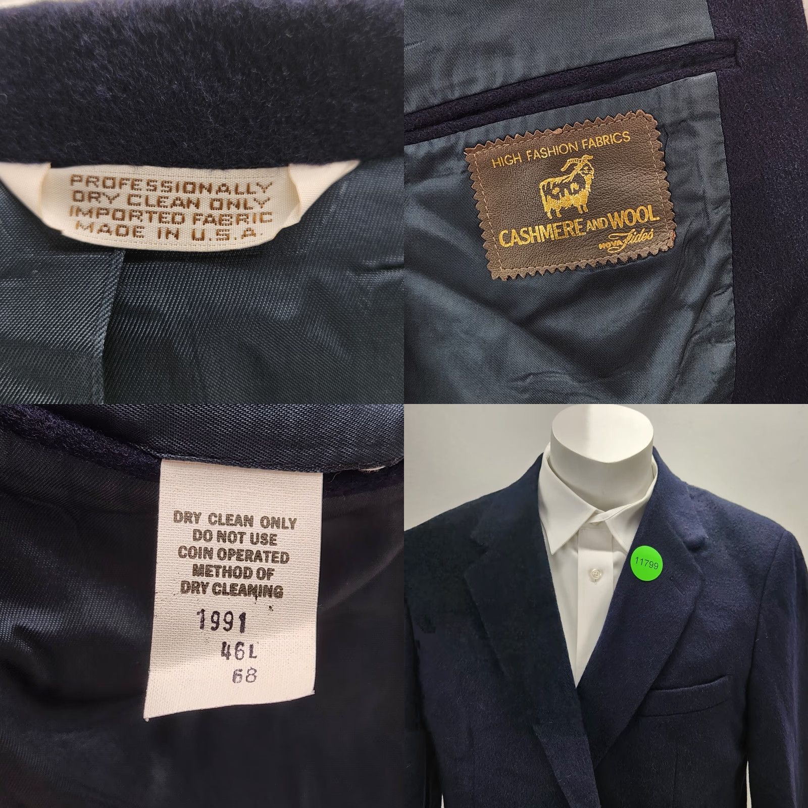Vintage VINTAGE Nova Fides Blazer Jacket Men 46L Blue Cashmere Wool Lined Stylish 80s 90s City Designer Blazer Mens Size 46R - 8 Thumbnail