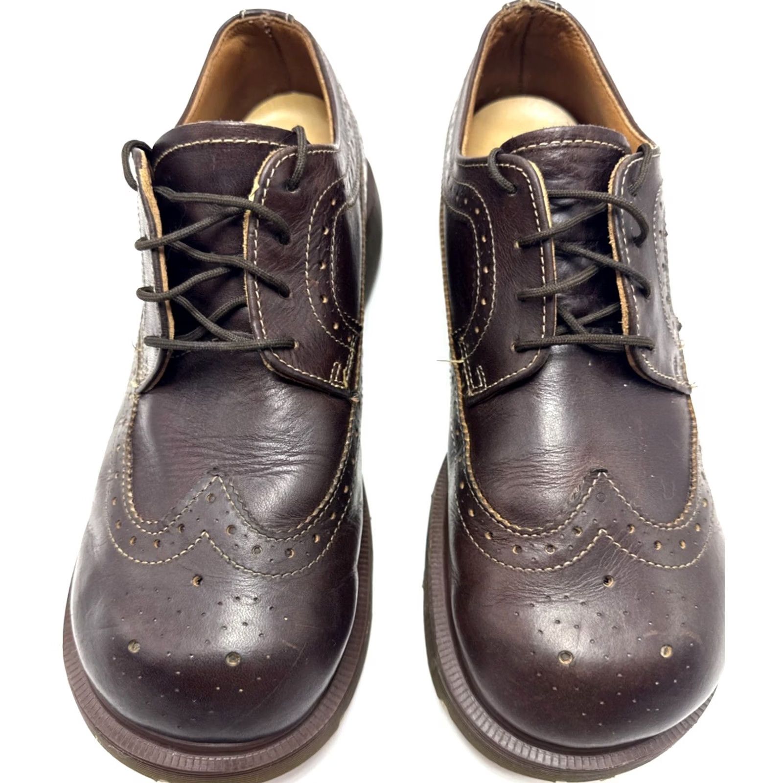 Dr. Martens VINTAGE Dr. Martens Brogues Made In England Mens 7 Womens 8.5 Wingtip Chunky Platform Brown Leather Grunge 90s Mens Womens Shoes Size US 7 / IT 37 - 4 Thumbnail