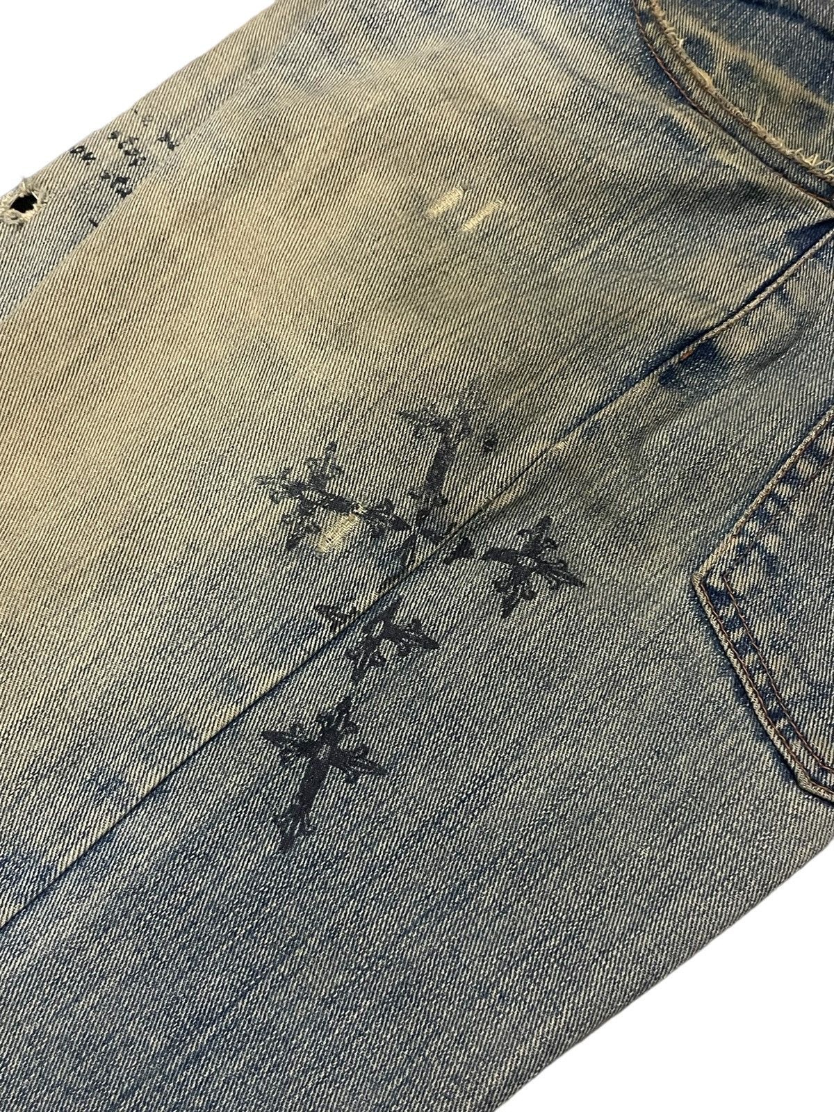 If Six Was Nine Nylous Skull & Cross Design Mud Wash Punk Ripped Loose Jeans Size US 32 / EU 48 - 4 Thumbnail