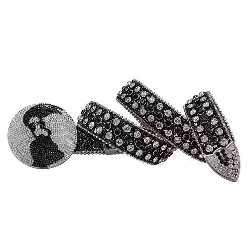 Japanese Brand × Vintage y2k black white studded rhinestone leather belt Size 34 - 3 Thumbnail