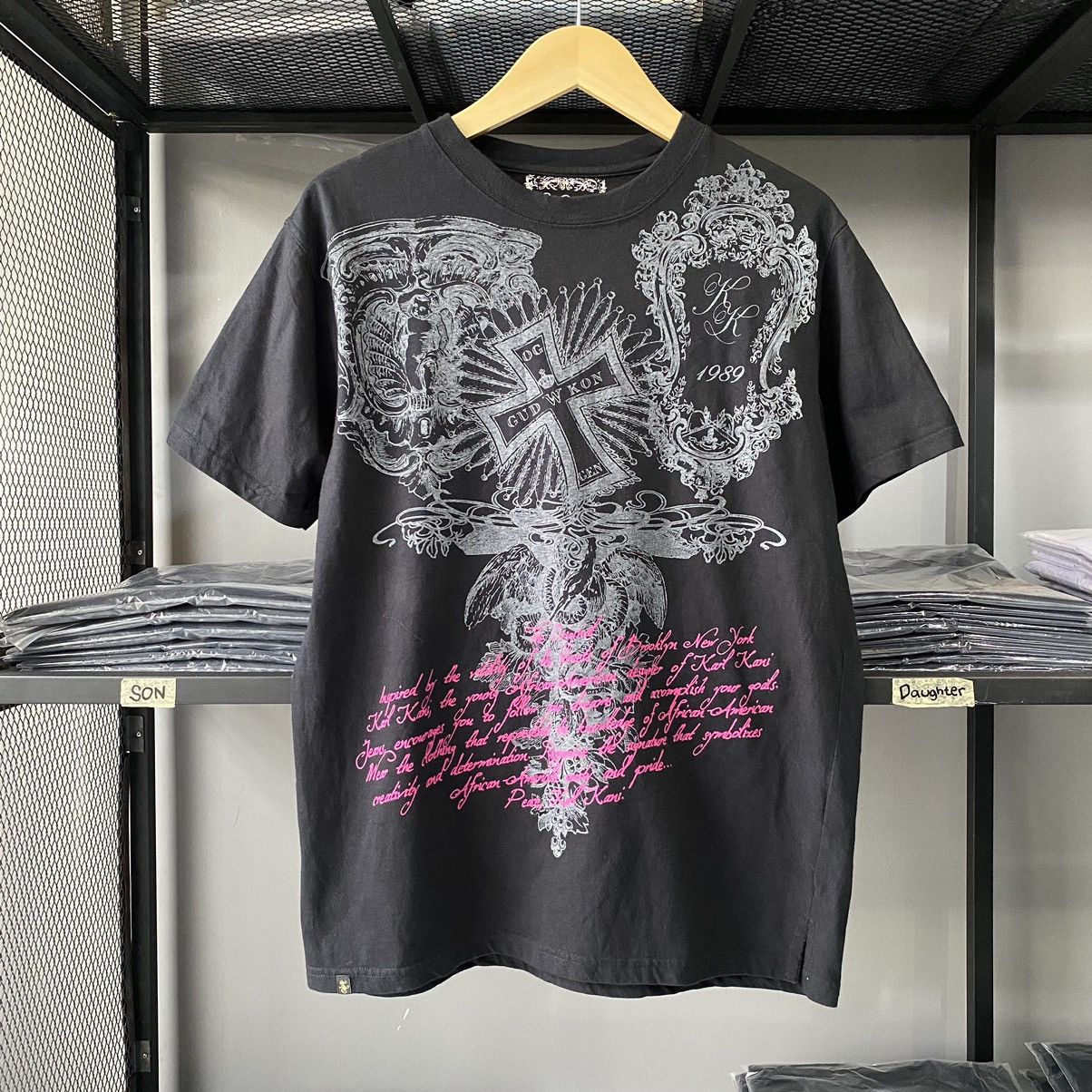 Karl Kani Black Gothic Cross Typography 1989 Designs Tees
