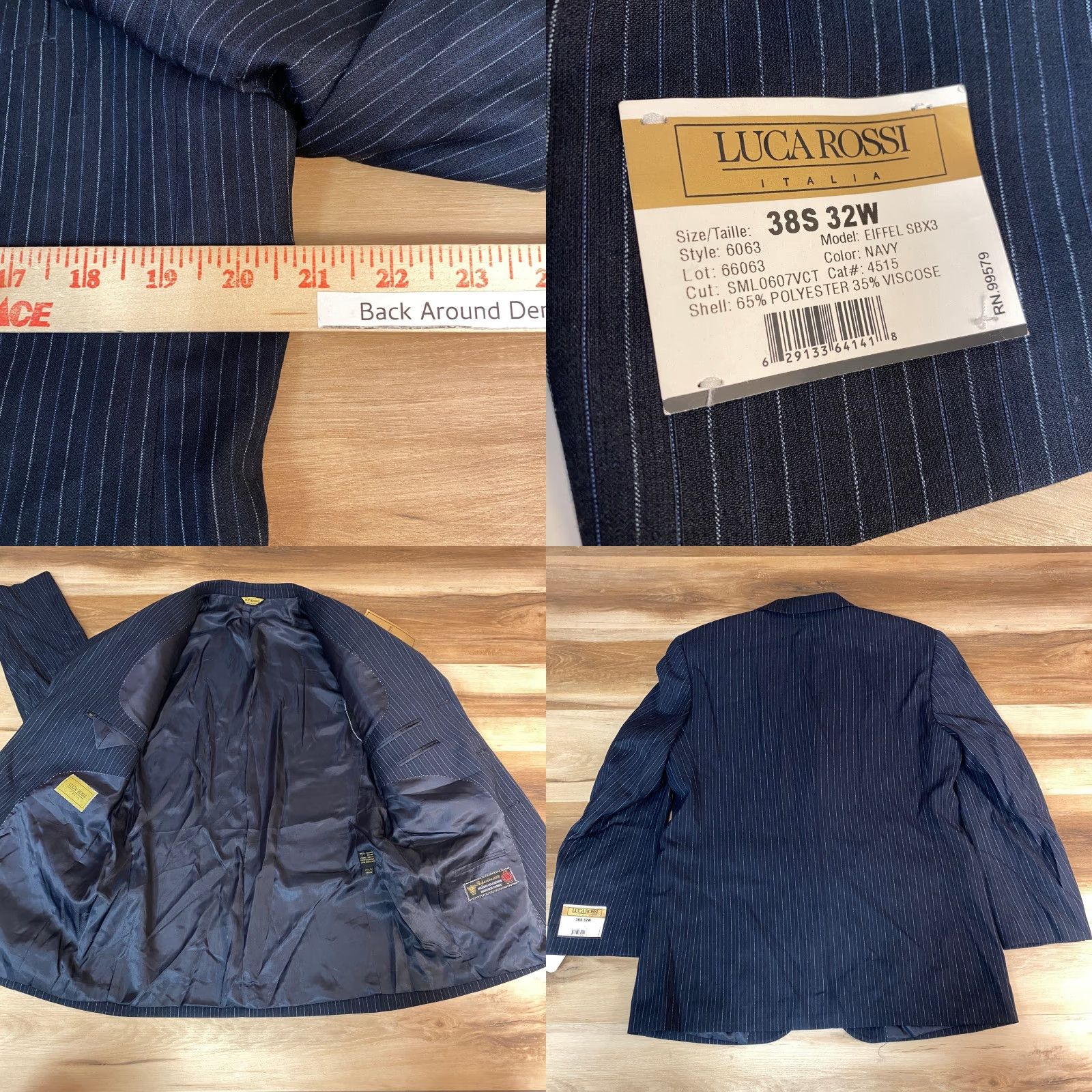 Vintage Luca Rossi Italia Mens Blazer 3 Piece Navy Pinstripe Wool Blend Suit Jacket 38S Size 38R - 9 Thumbnail