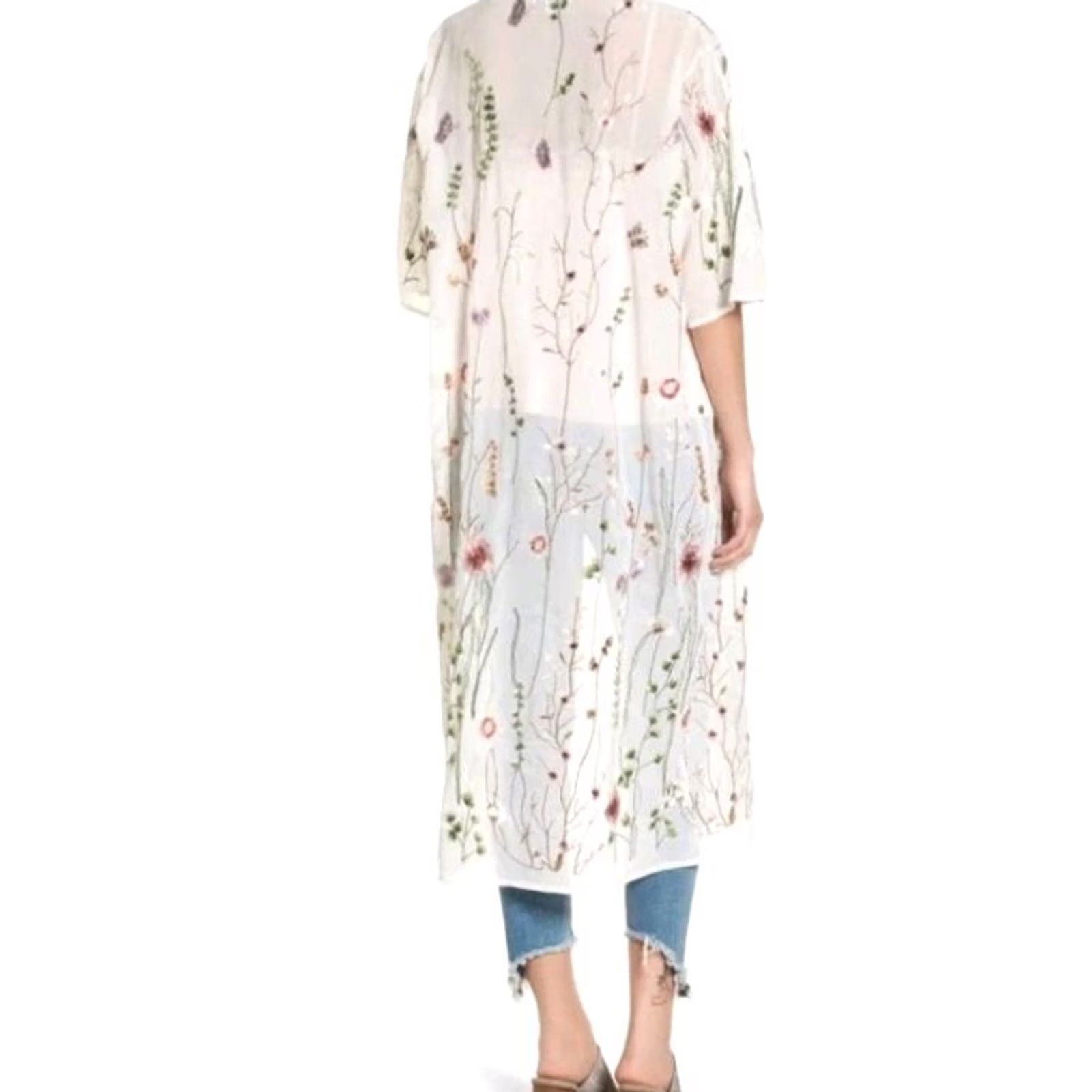 Vintage Woven Heart Kimono S/M Sheer Embroidered Wildflower Longline Hippie Bohemian Size S / US 4 / IT 40 - 3 Thumbnail