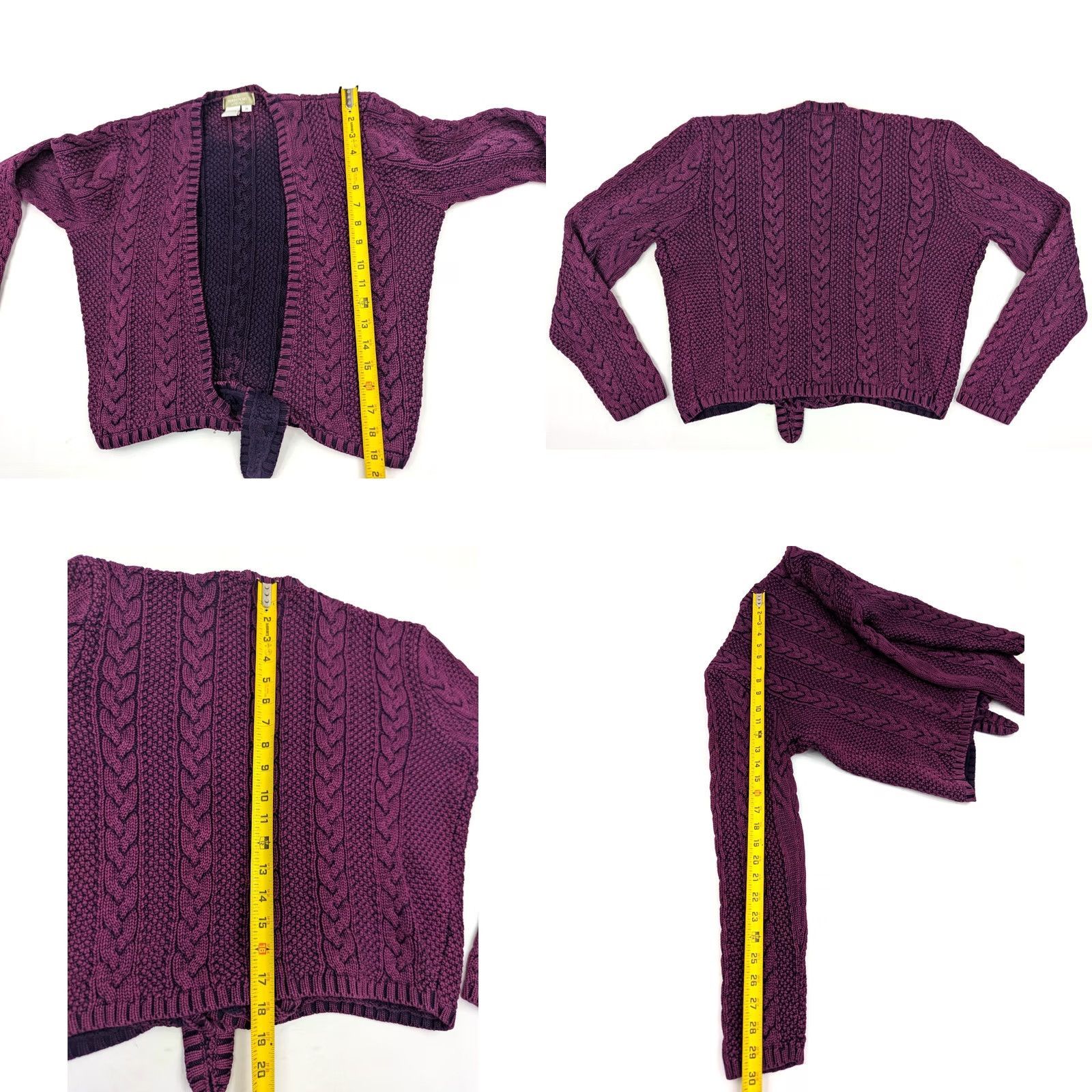 The Territory Ahead Territory Ahead Cardigan Women M Plum Purple Cable Knit Tie Front Front Open Knit Sweater Size M / US 6-8 / IT 42-44 - 8 Thumbnail