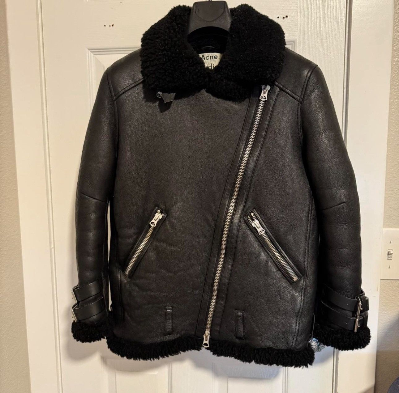 Acne Studios Acne Studios Shearling Biker Jacket — Black (Size S) Size US S / EU 44-46 / 1 - 1 Thumbnail