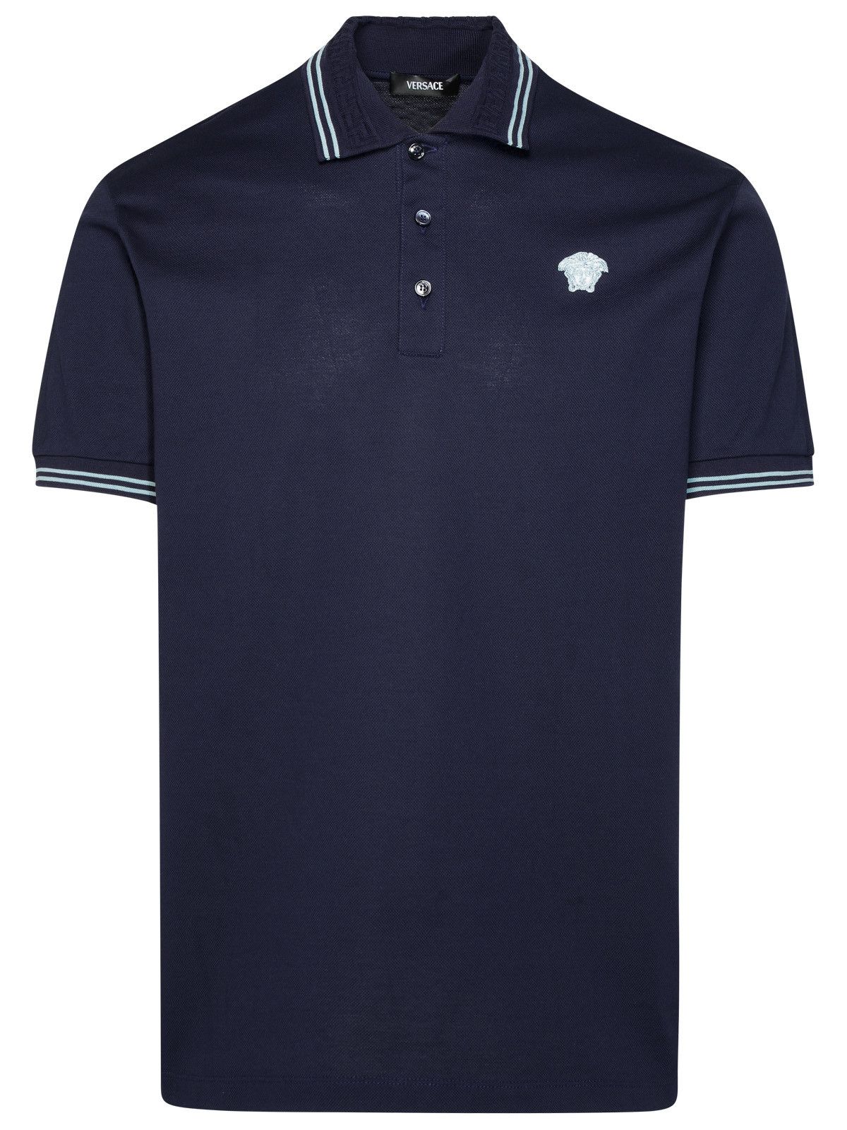 image of Versace 'medusa' Blue Cotton Polo Shirt in Navy, Men's (Size Large)