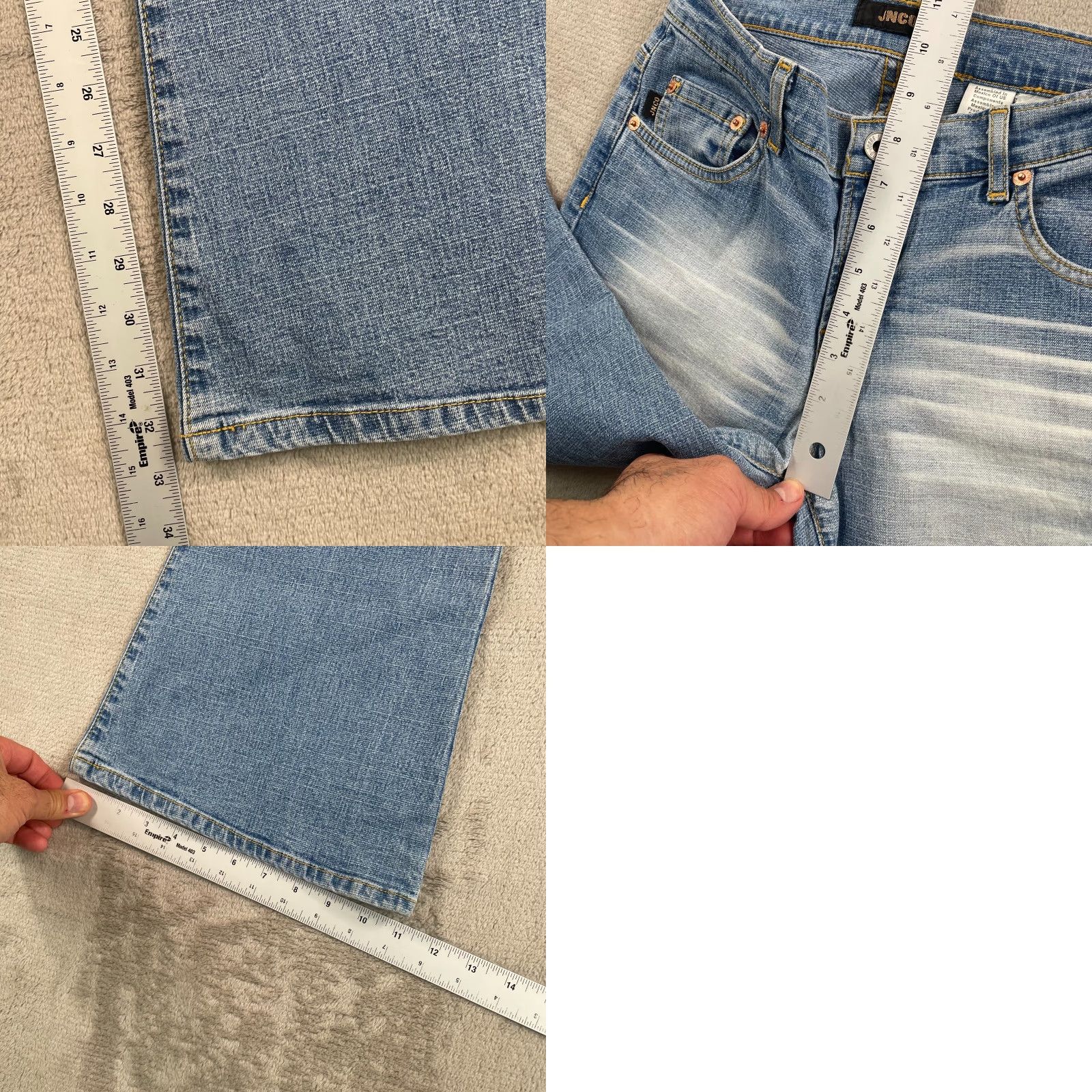 JNCO VINTAGE JNCO Flared Jeans Women 7 Jeans 28x33 Blue Wash Wide Hem Embroidered Pocket 5-Pocket Geometric Hip Hop Hippie Hipster USA Jeans Womens Size 28" / US 6 / IT 42 - 8 Thumbnail