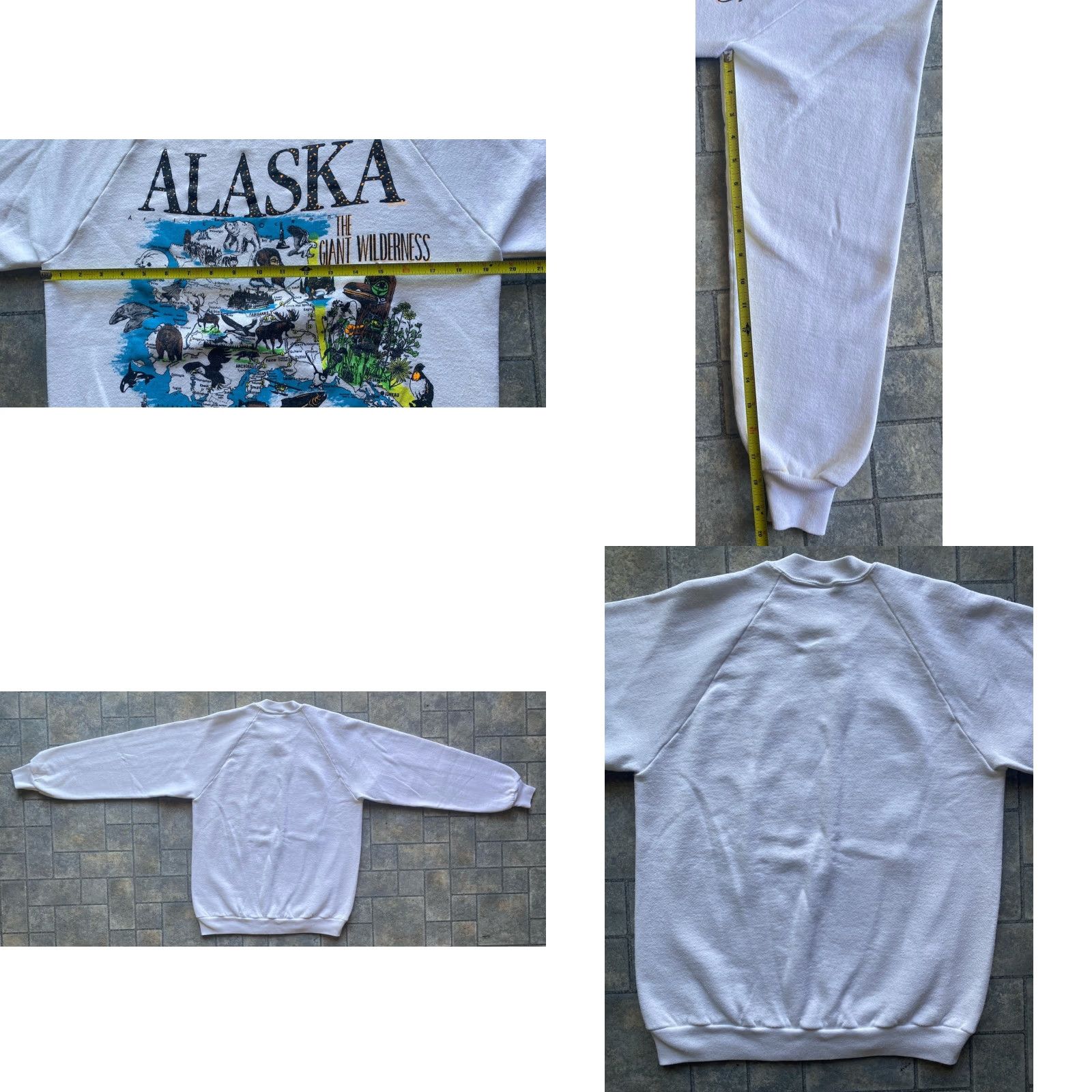 Jerzees VINTAGE Jerzees Sweatshirt Men L White Alaska Map The Great Wilderness Made in USA Pullover | Mens Size US L / EU 52-54 / 3 - 9 Thumbnail