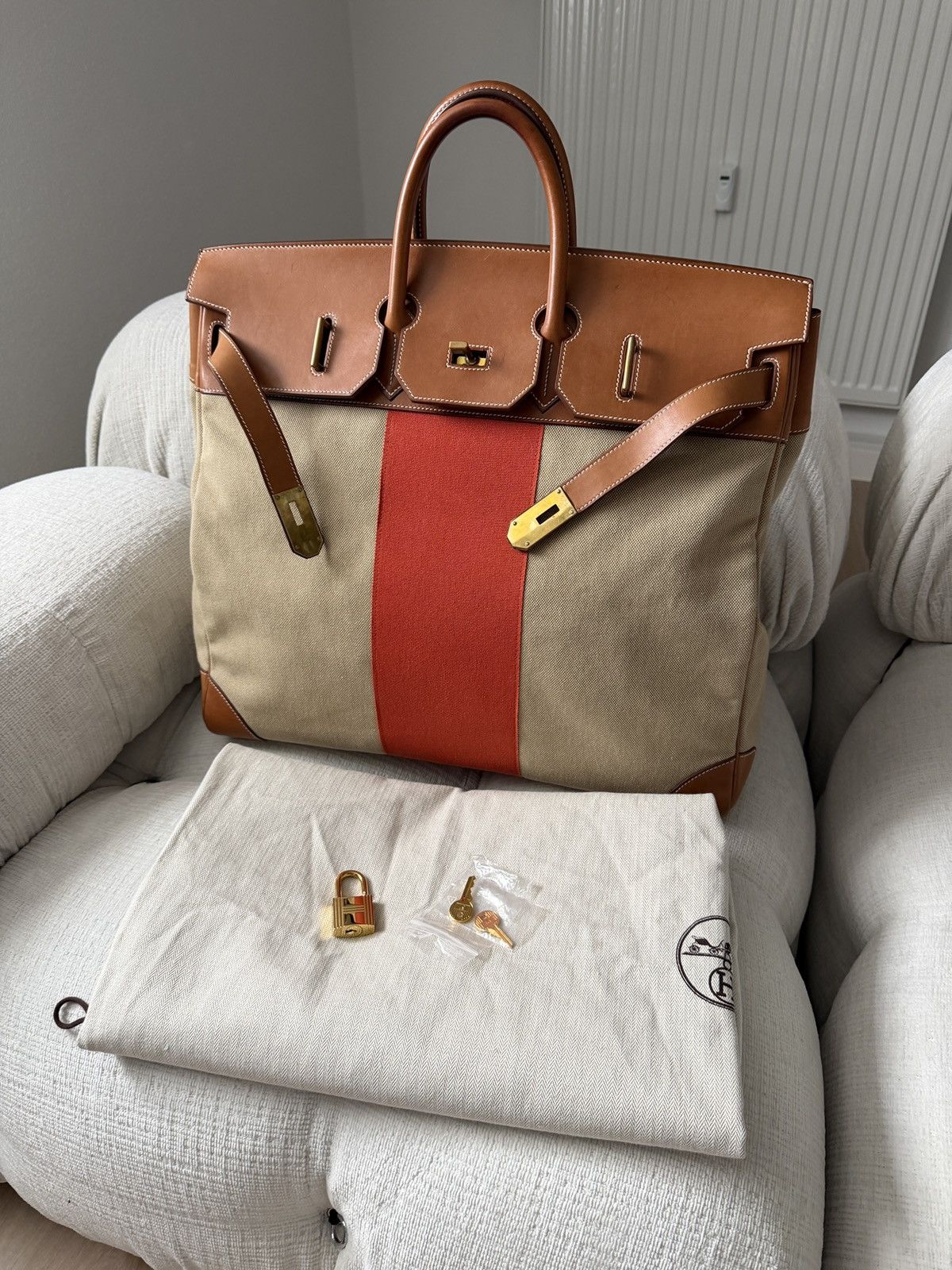 Hermes Birkin HAC 50 Naturel Barenia and Canvas Flag 2014 Size ONE SIZE - 25 Thumbnail