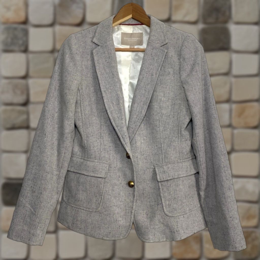 Banana Republic VINTAGE Banana Republic Blazer Jacket Women’s Wool Blend Sz 4 Gray Elbow Patches 2000s Hacking Size S / US 4 / IT 40 - 1 Thumbnail