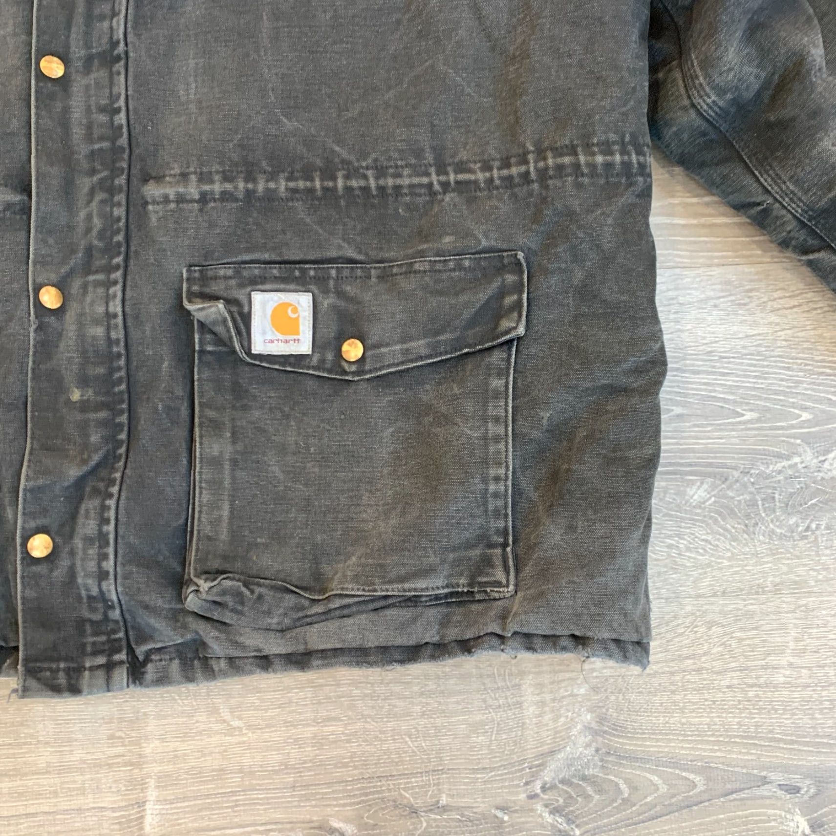 Carhartt VINTAGE Carhartt Jacket Canvas Chore 2XL Men Black Full Zip Chest 60" 2X 3X 90s Bleach Pockets Size US XXL / EU 58 / 5 - 2 Thumbnail