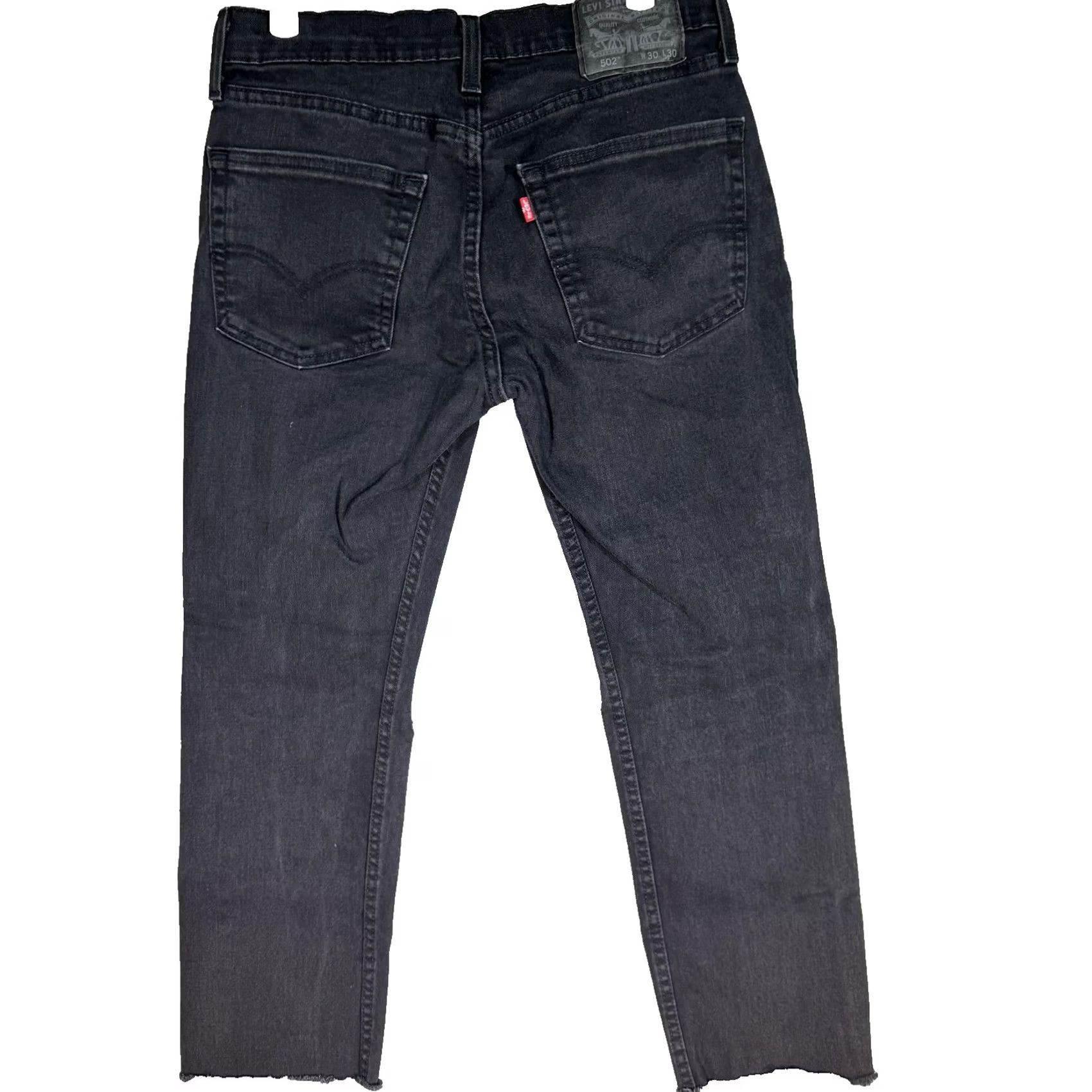 Levi's VINTAGE Levis 502 Jeans Mens 30x25 Black Regular Taper Distressed Raw Hem Denim Zip Fly Size US 30 / EU 46 - 2 Thumbnail
