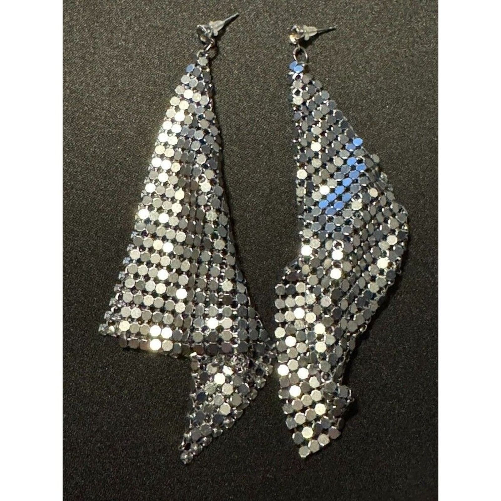 Other Silver Tone Mesh Post Sparkle Earrings 4in Length Size ONE SIZE - 2 Thumbnail