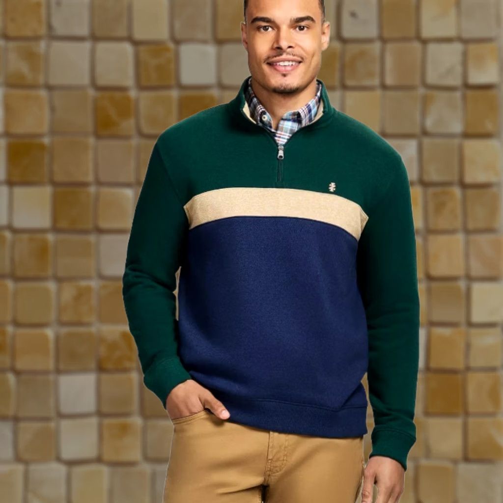Izod IZOD Advantage Performance Pullover Sweatshirt 1/4 Zip Fleece Green Blue Striped MEN L Size US L / EU 52-54 / 3 - 1 Preview