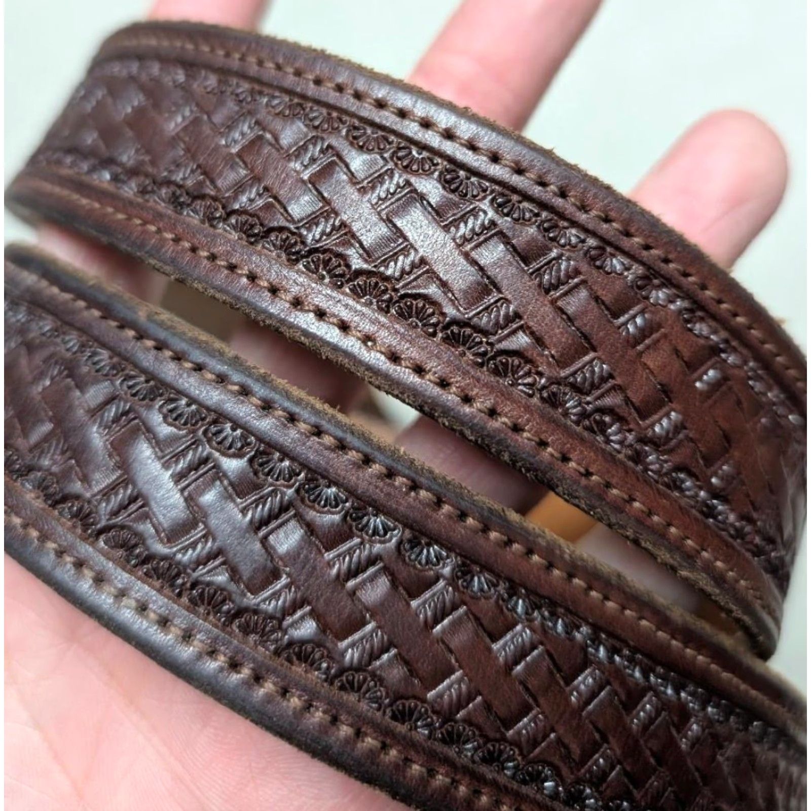 Vintage VINTAGE Big Bend Saddlery Western Belt Men 48 Brown Tooled Ranger Buckle Leather Cowhide Belt Width 1-1/4” XS? Size ONE SIZE - 2 Thumbnail