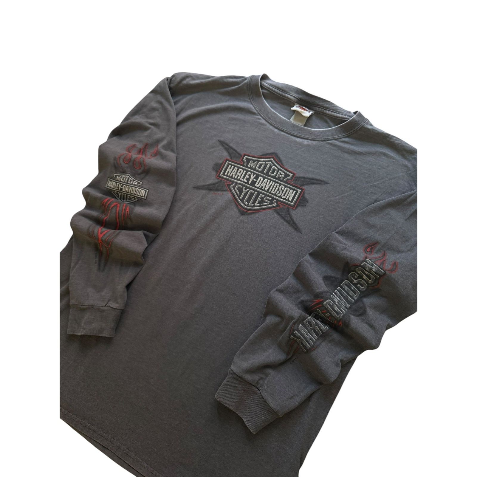 Harley Davidson Vintage Harley Davidson Gray Red Outline Long Sleeve Size US XL / EU 56 / 4 - 2 Thumbnail