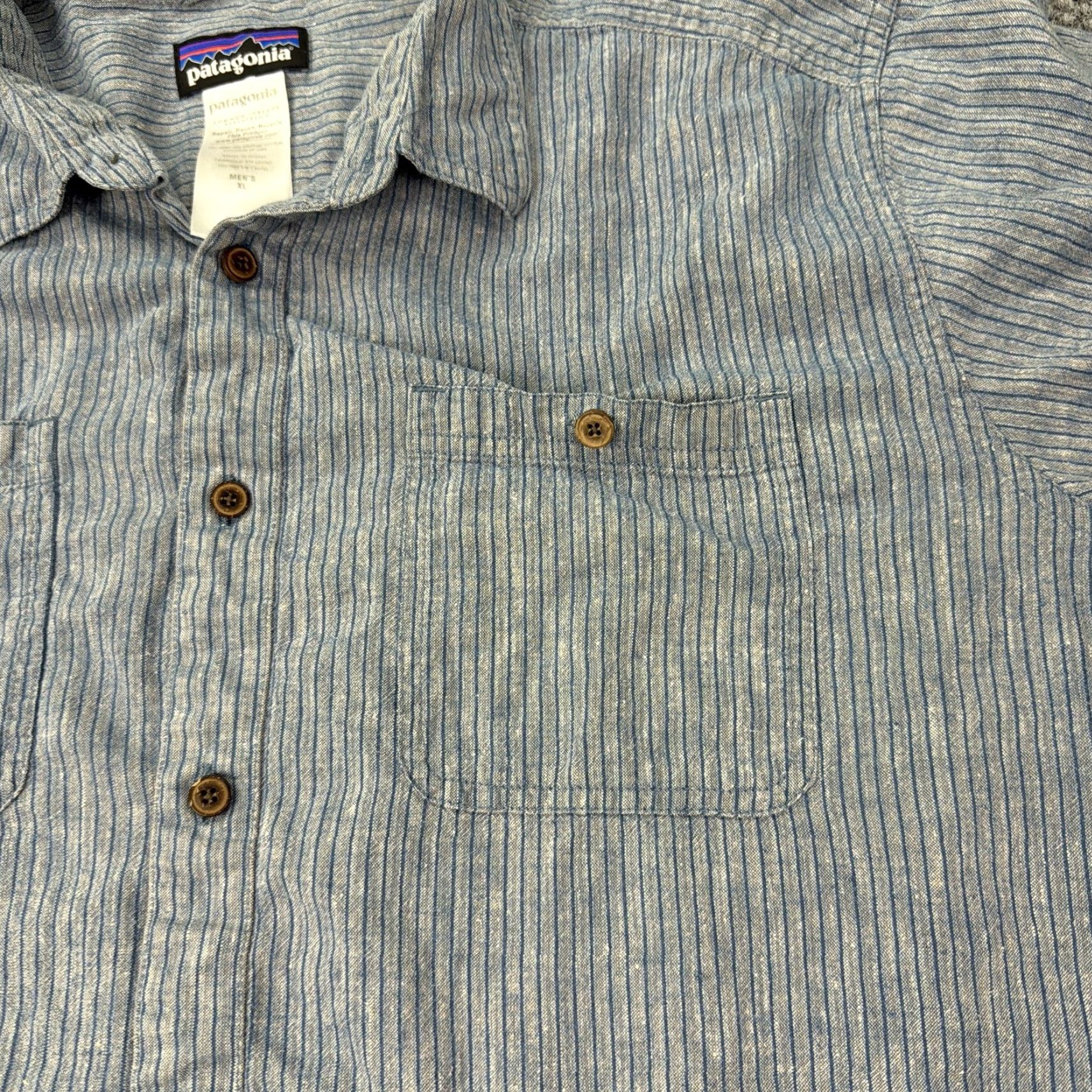 Patagonia Patagonia Shirt Mens XL Blue Gray Stripe Short Sleeve Hemp Organic Cotton Preppy Size US XL / EU 56 / 4 - 4 Thumbnail