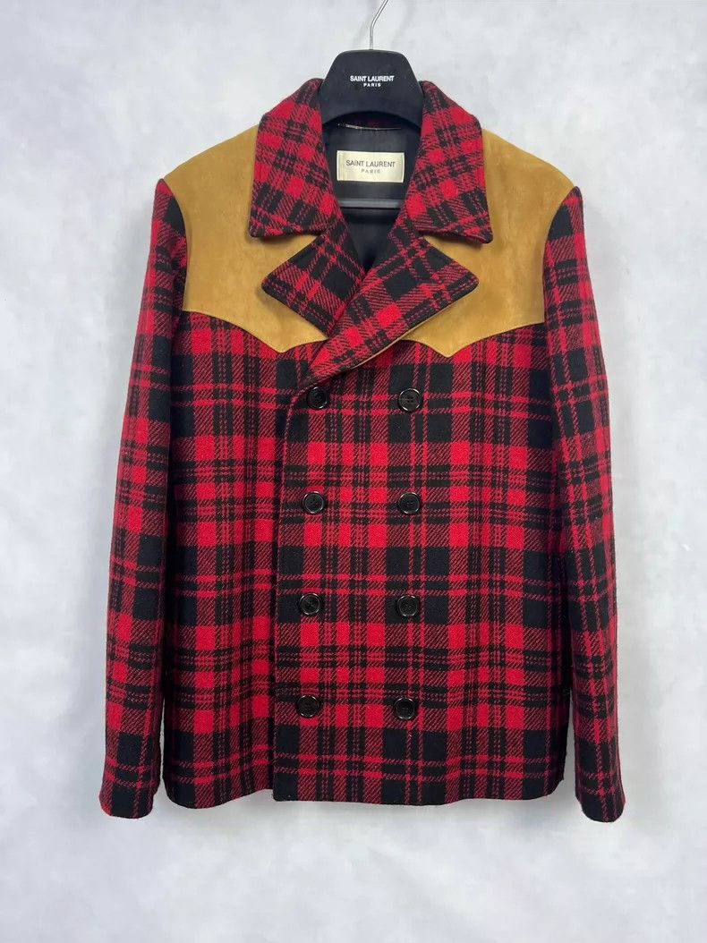 SAINT LAURENT PARIS ウエスタン チェック柄Pコート Saint Laurent Paris saint laurent Black and Red Velvet Note