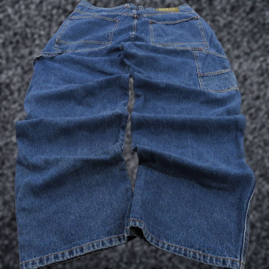 Denime VINTAGE NOBU Jeans Baggy Wide-Leg 36 Men Blue Denim 90s Grunge Skater Hip Hop Carpenter 5-Pocket Relaxed High Rise Regular Inseam 34"} Size US 36 / EU 52 - 1 Thumbnail
