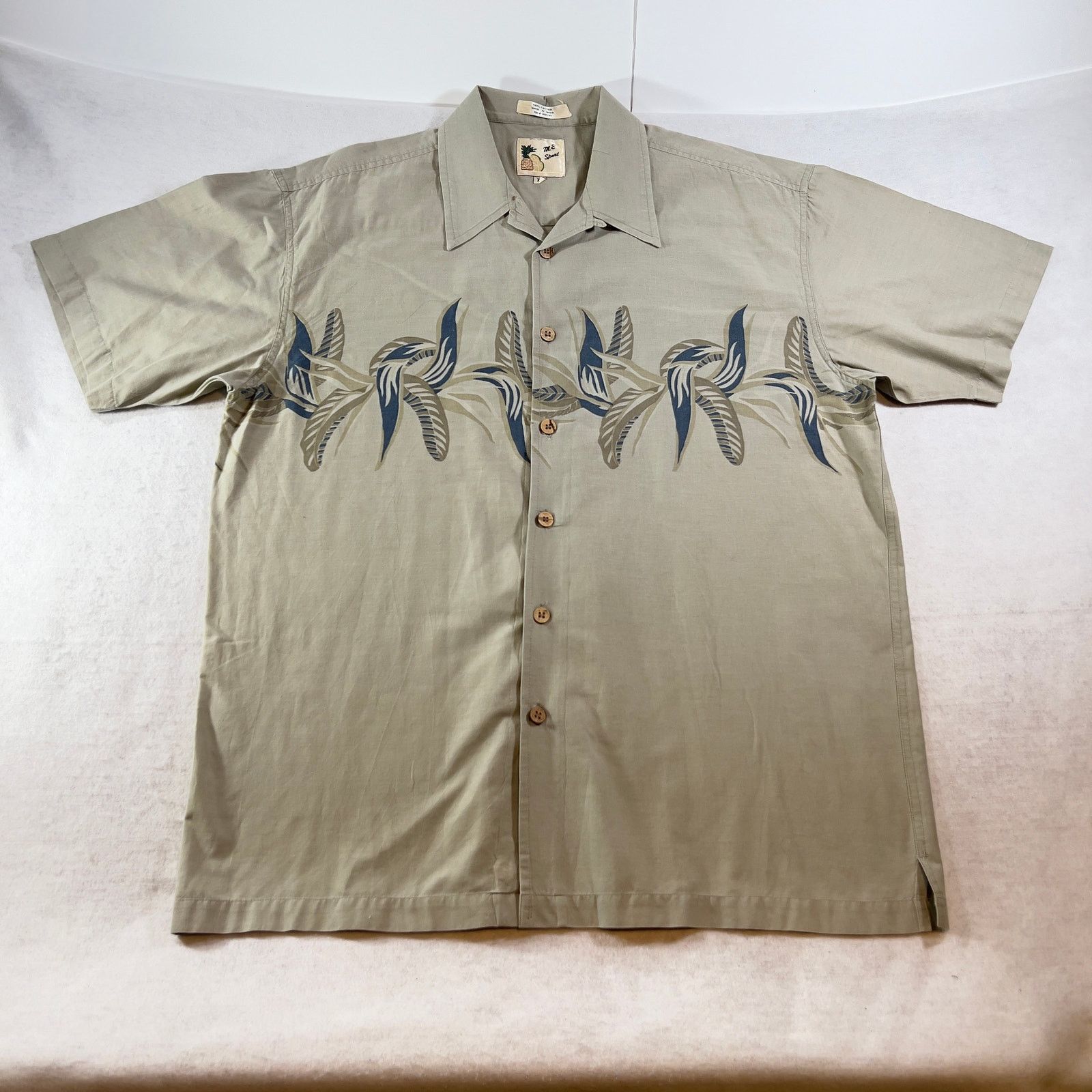 M.E. Sport Button Shirt M.E. Sport Mens XL Tan Slate Blue Floral Print Size US XL / EU 56 / 4 - 1 Thumbnail