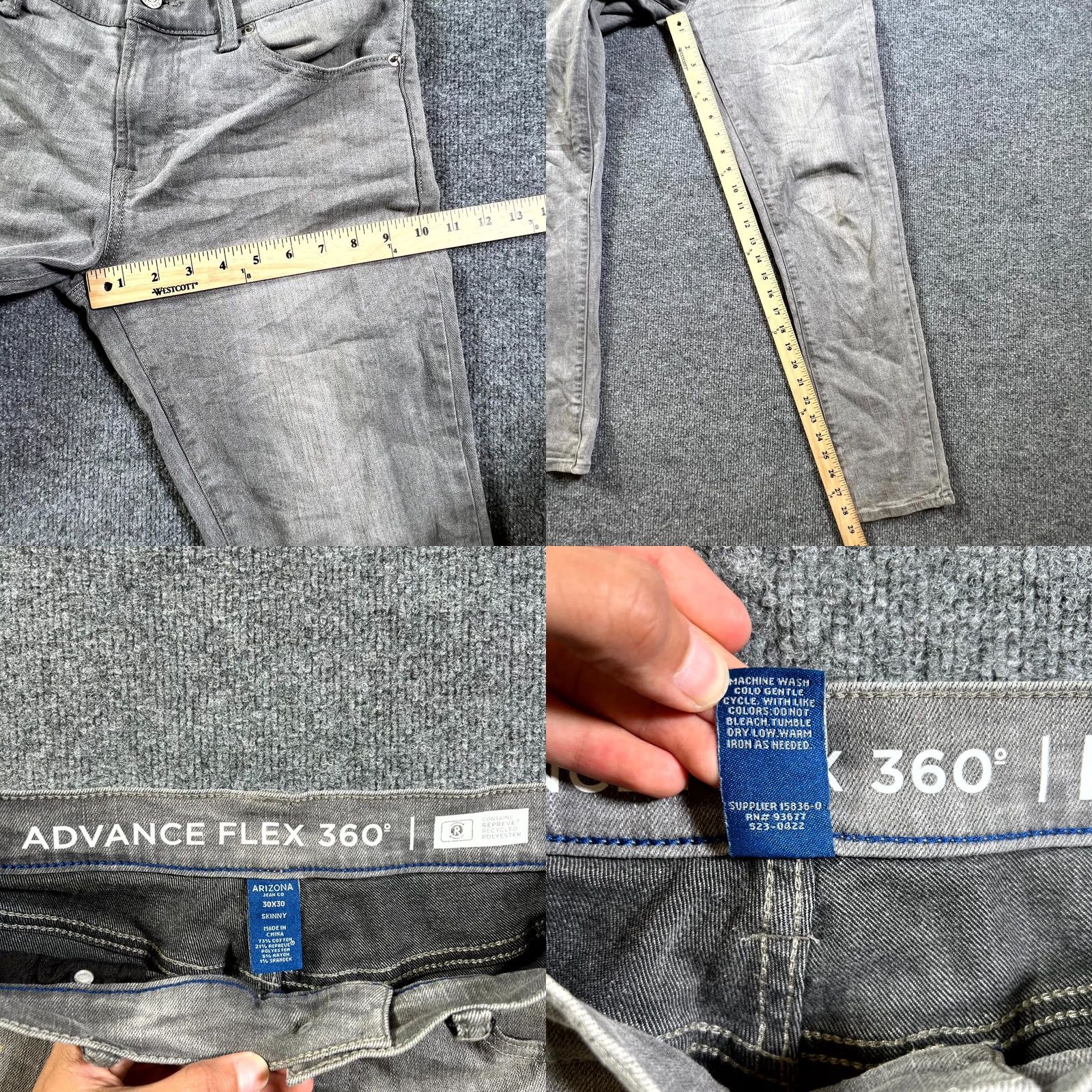 Vintage Arizona Jeans Mens 30x30 Gray Denim Cotton Skinny Leg Outdoor Size US 30 / EU 46 - 8 Thumbnail