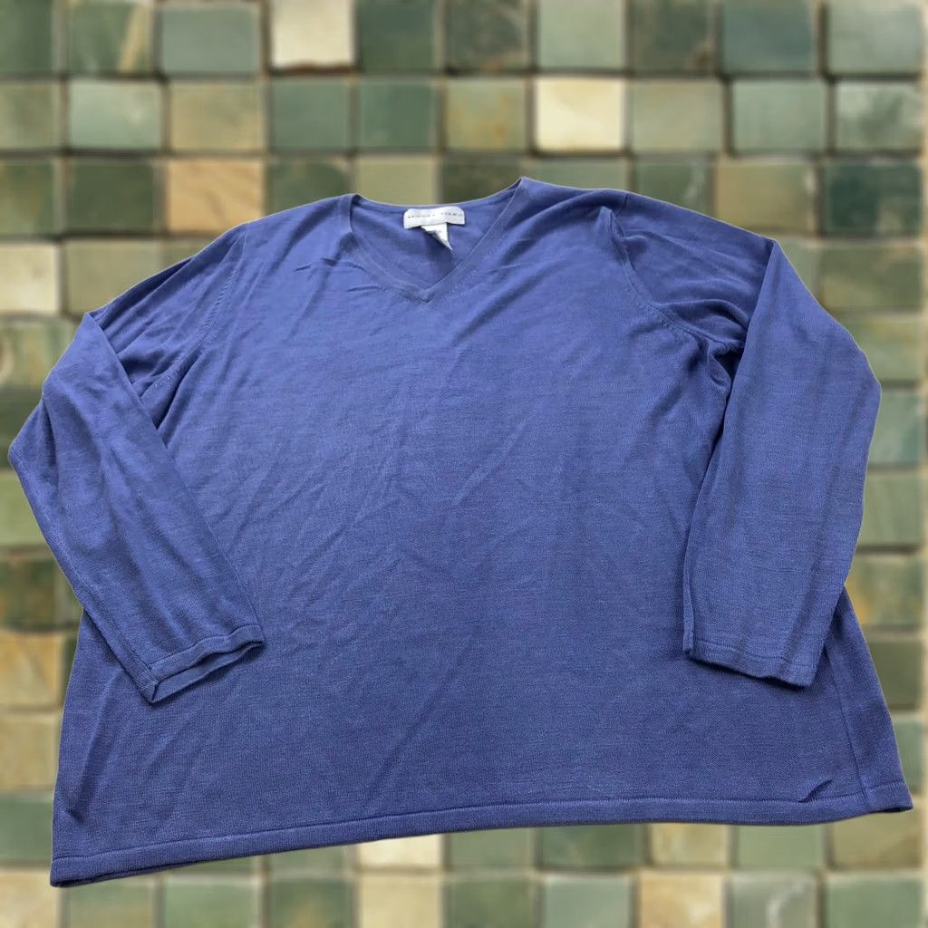 Vintage August Silk Plus 1X Silk V-Neck Pullover Sweater Blue Purple Womens 1X Pullover Knit Crew Neck Casual Party/Cocktail Size XL / US 12-14 / IT 48-50 - 1 Thumbnail