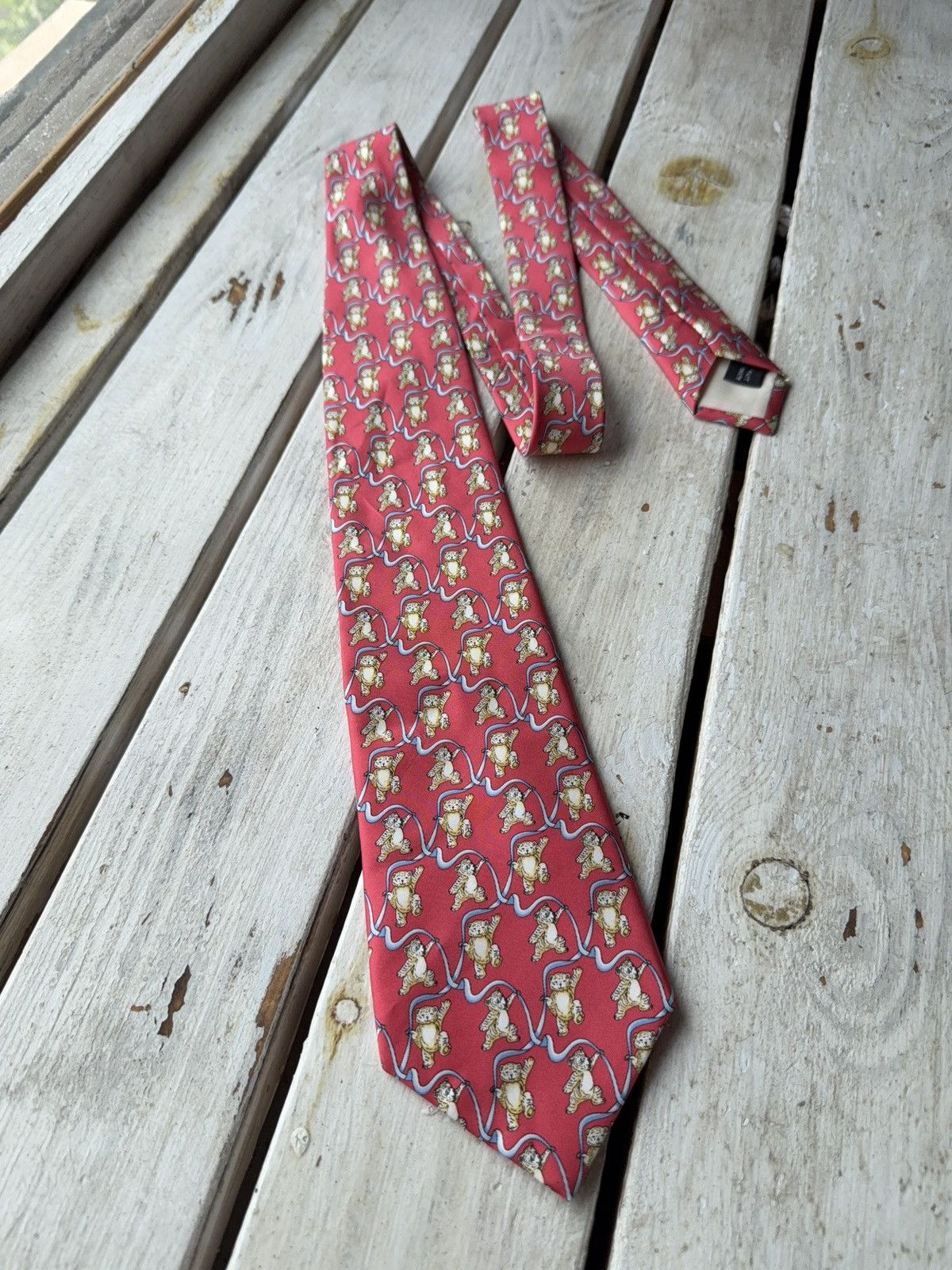 Designer Alain Figaret Paris Silk TieTeddy Bear Print Made in France Size ONE SIZE - 1 Thumbnail