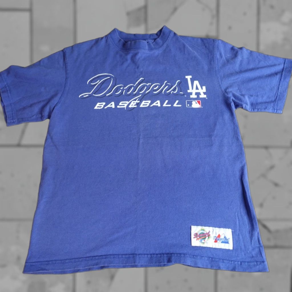 Vintage VINTAGE Majestic Los Angeles Dodgers Shirt Mens L Blue Cotton Crew Neck Short Sleeve Sports Graphic Print All Seasons Size US L / EU 52-54 / 3 - 1 Thumbnail